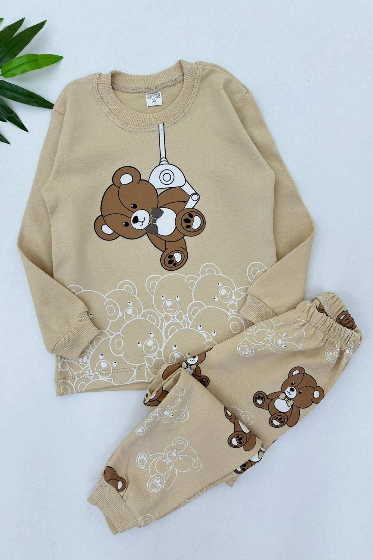  BEJ RENK AYICIK DESEN ERKEK ÇOCUK PİJAMA TAKIMI