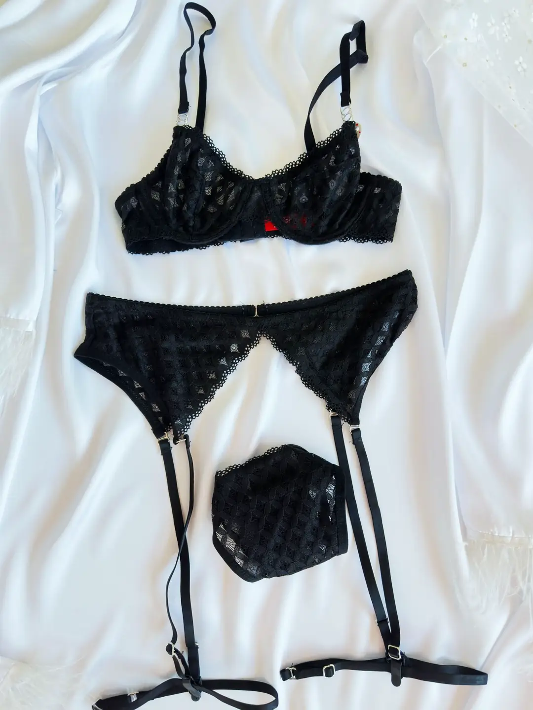 3'LÜ SİYAH RENK DANTEL DETAYLI JARTİYER TAKIM