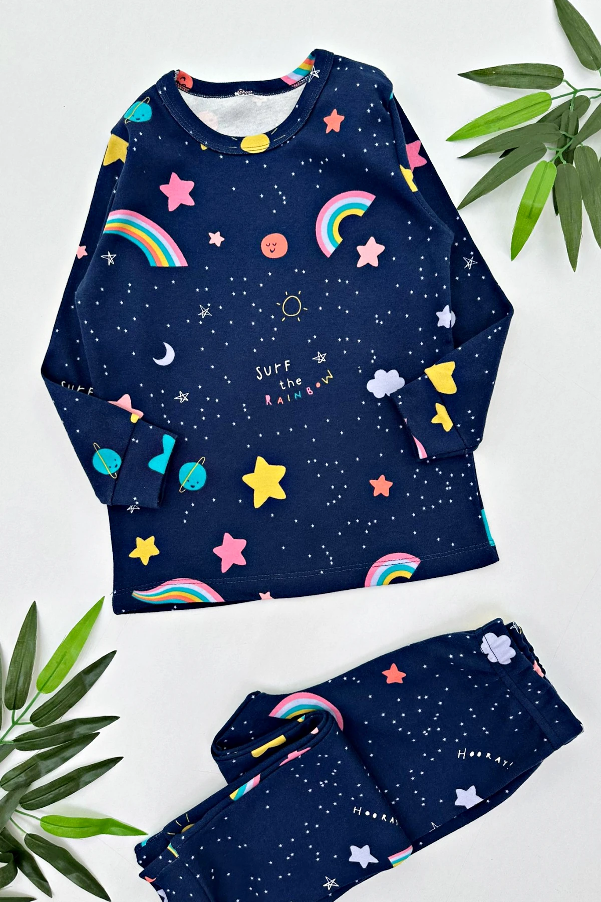 LACİVERT RENK YILDIZ DESEN KIZ ÇOCUK PİJAMA TAKIMI