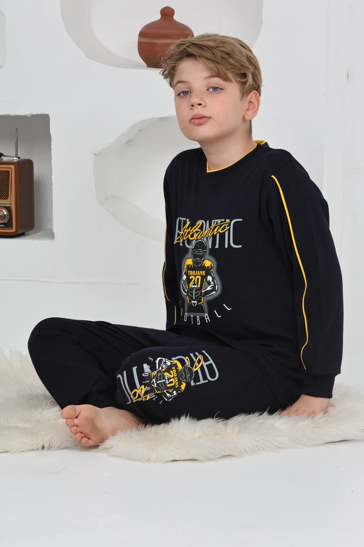 SİYAH RENK ATLANTİC FOOTBALL BASKILI ERKEK ÇOCUK PİJAMA TAKIMI