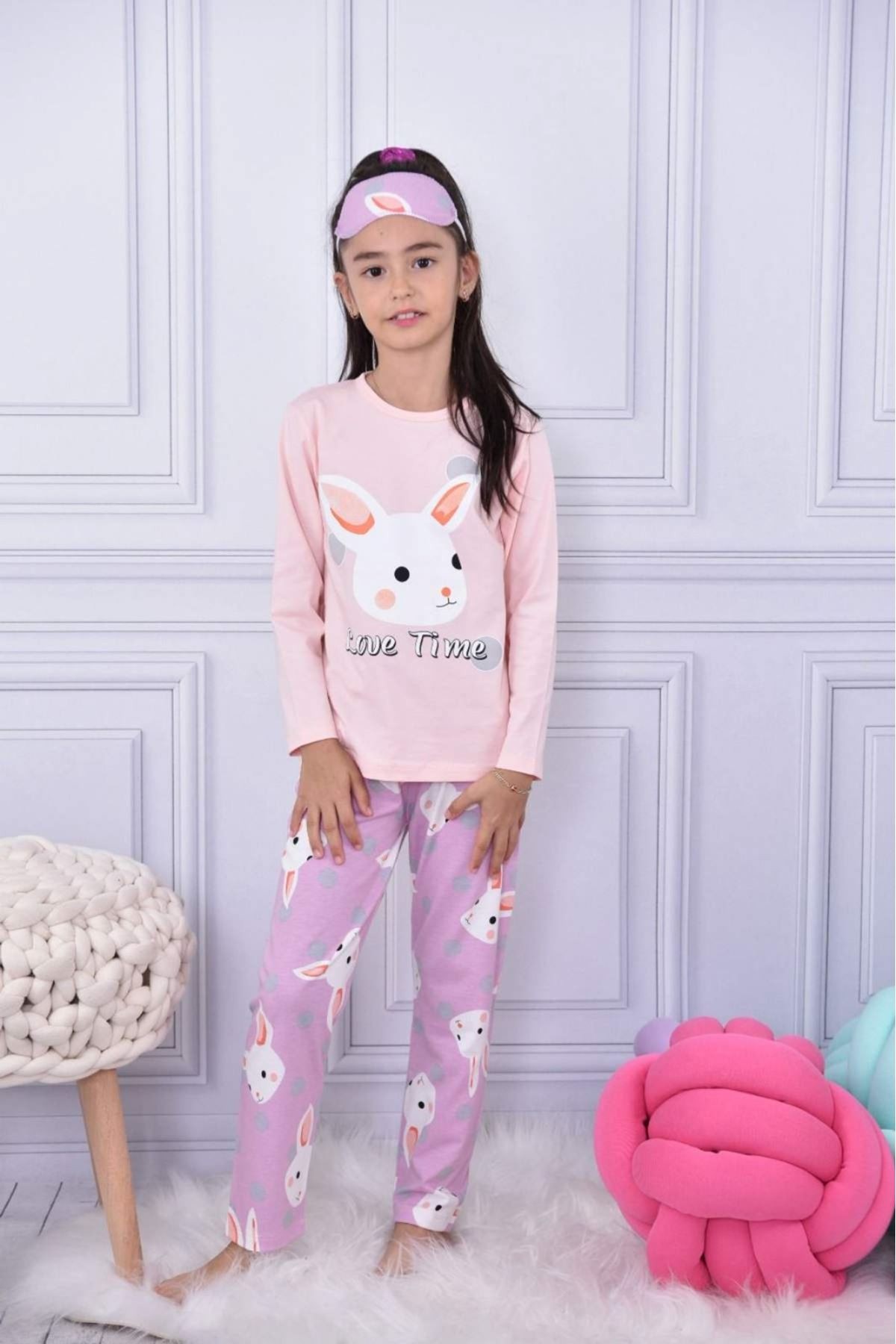 PEMBE TAVŞAN KIZ PİJAMA TAKIMI