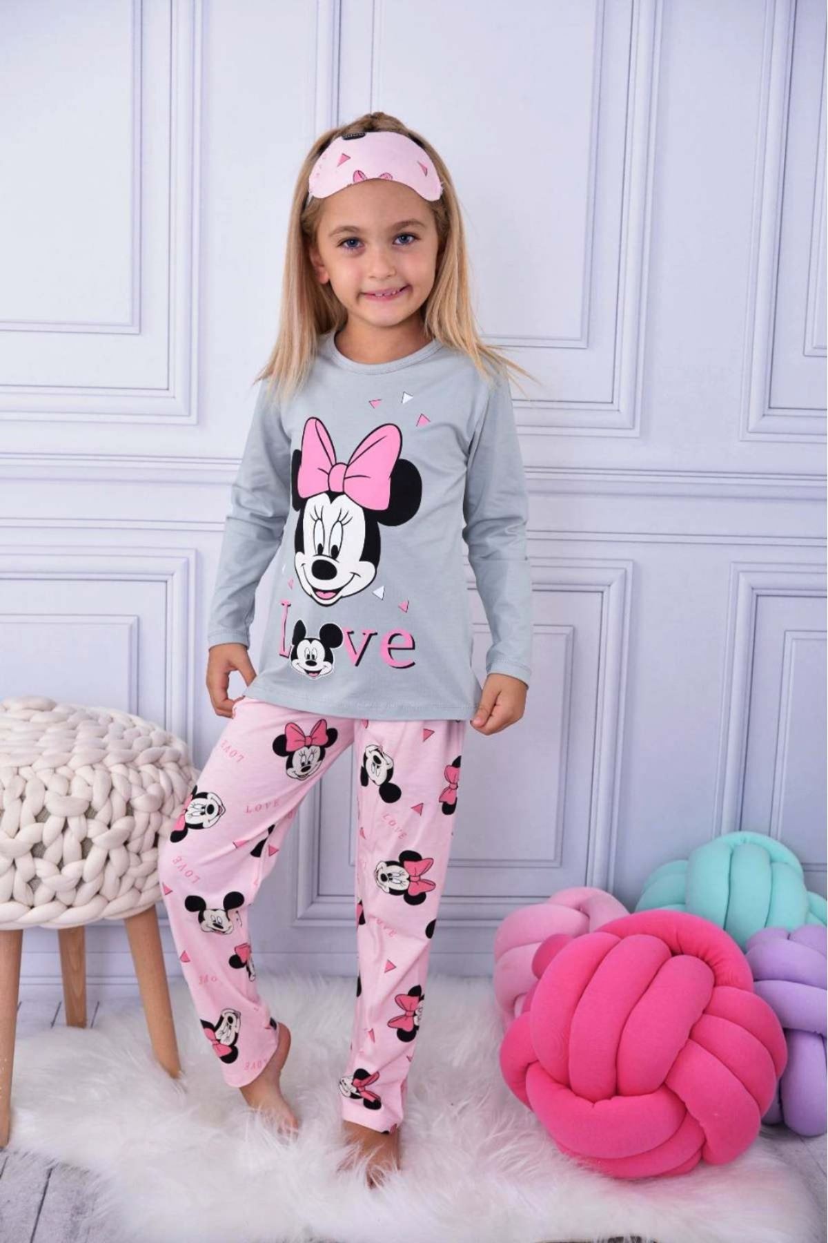 MİNNİE MOUSE DESEN KIZ PİJAMA TAKIMI