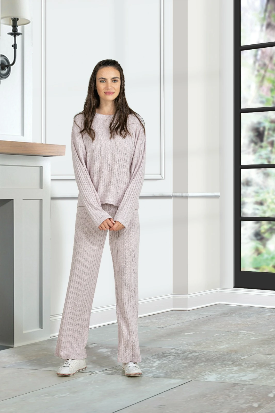 AÇIK LİLA RENK FİTİLLİ KUMAŞ ALT ÜST KADIN EV GİYİM