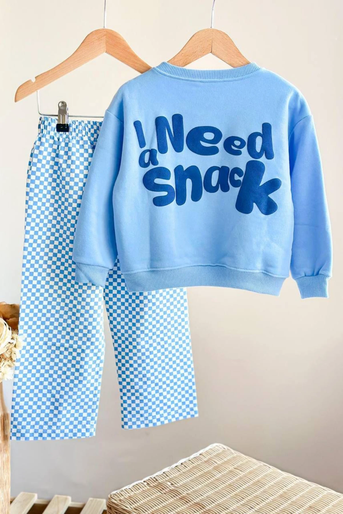 BUZ MAVİSİ ARKASI YAZI BASKILI UNISEX ALT ÜST TAKIM