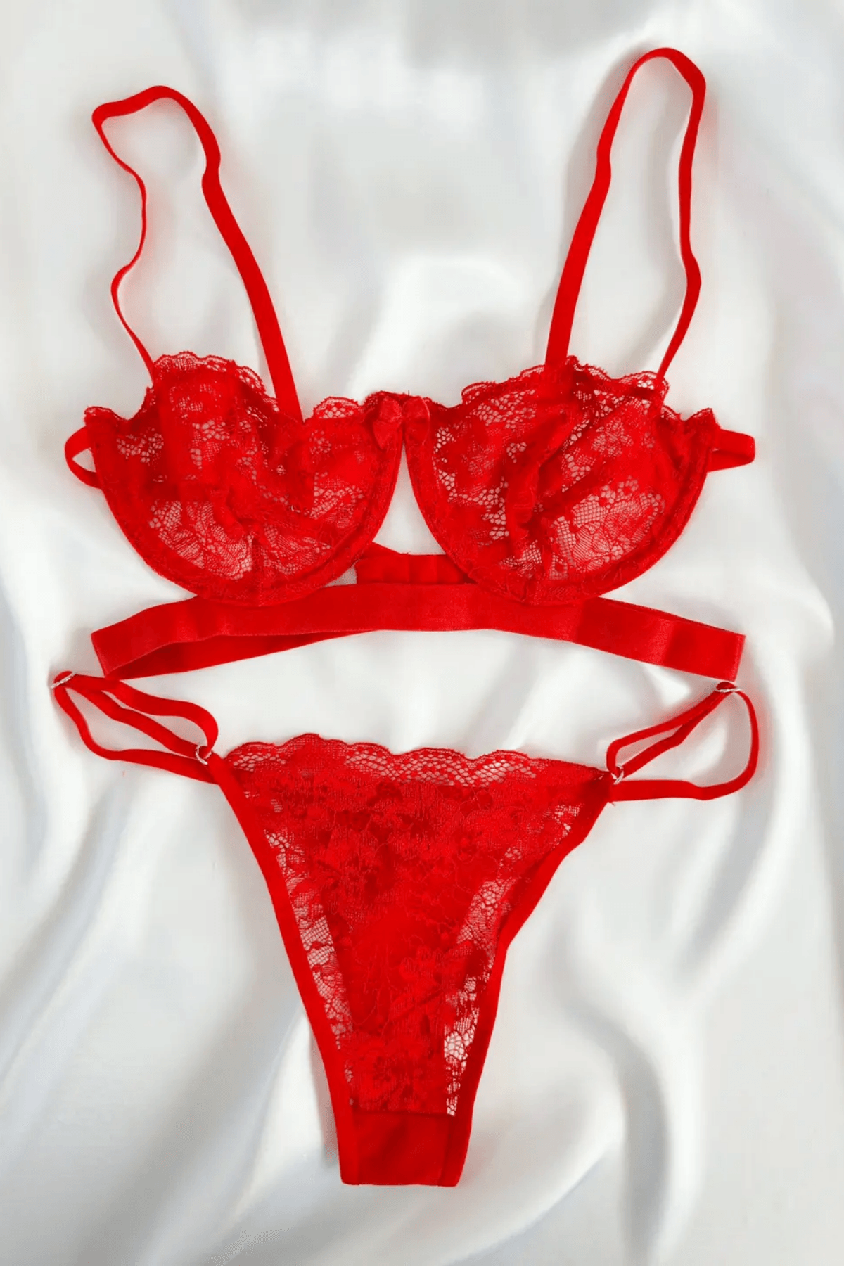 KIRMIZI TÜL ÇİÇEKLİ BRA SET