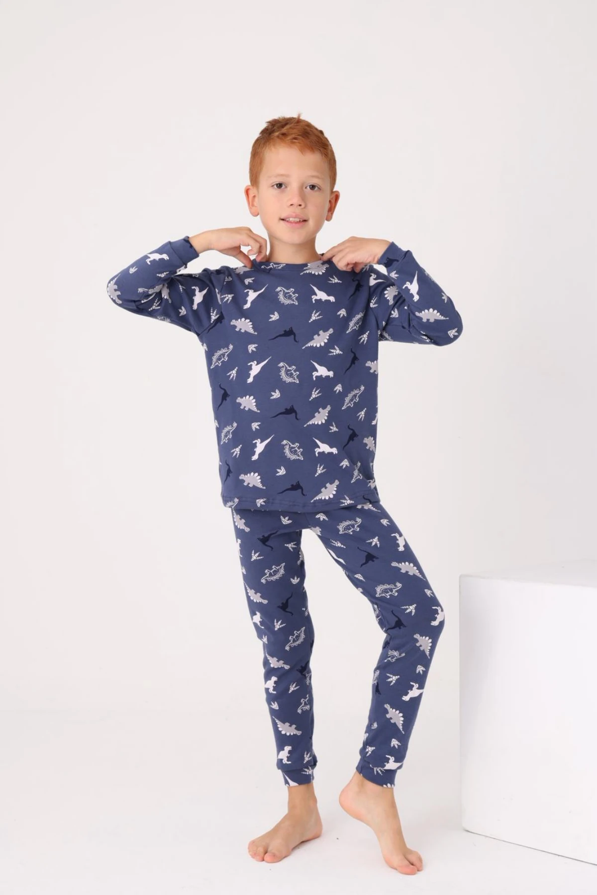 LACİVERT RENK DİNAZOR DESEN ERKEK ÇOCUK PİJAMA TAKIMI