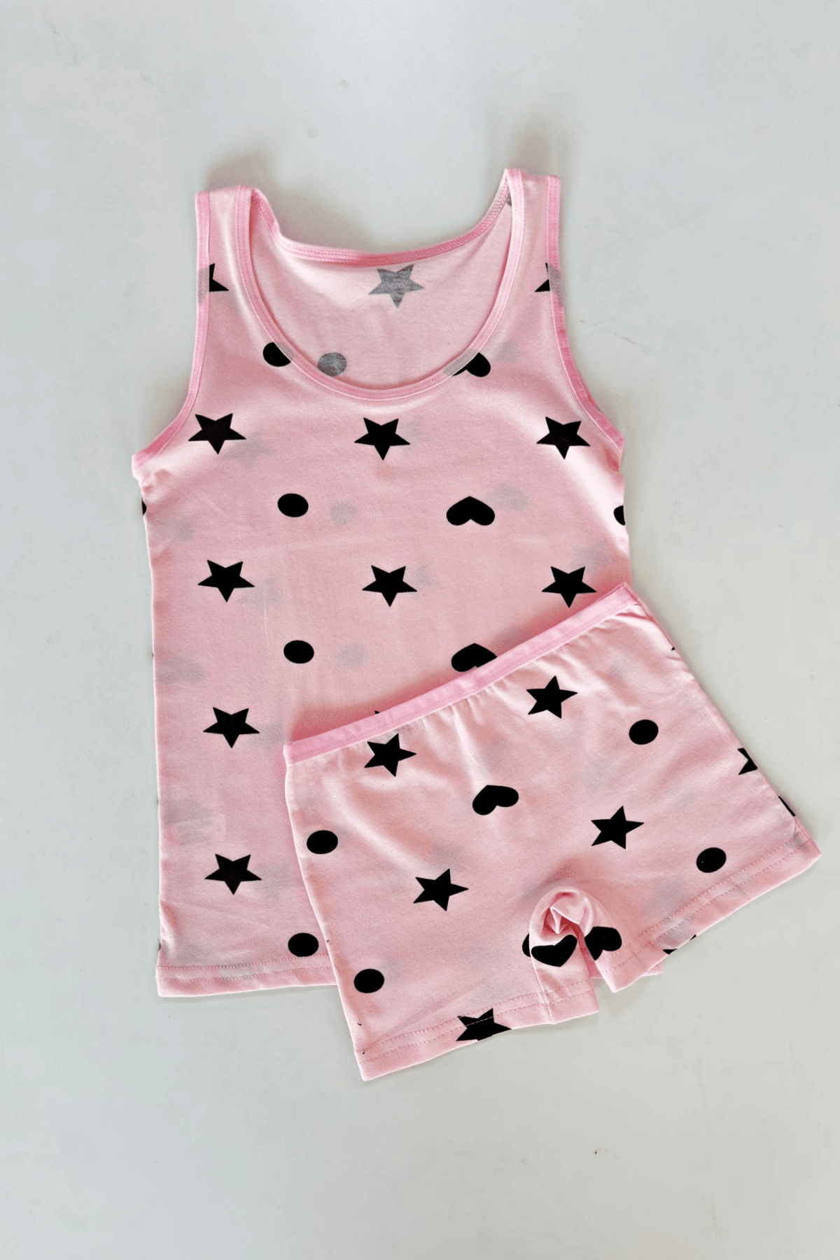 PEMBE YILDIZ DESEN KALIN ASKILI KIZ ÇOCUK ATLET BOXER TAKIM 