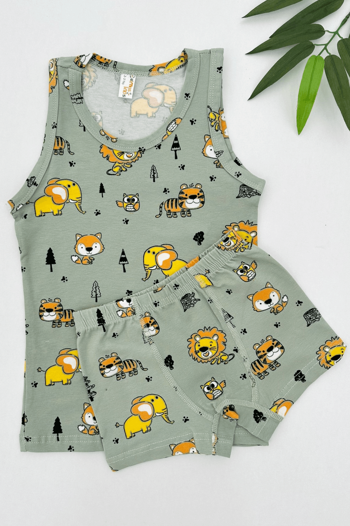 MİNT RENK ASLAN DESEN ERKEK ÇOCUK ATLET BOXER