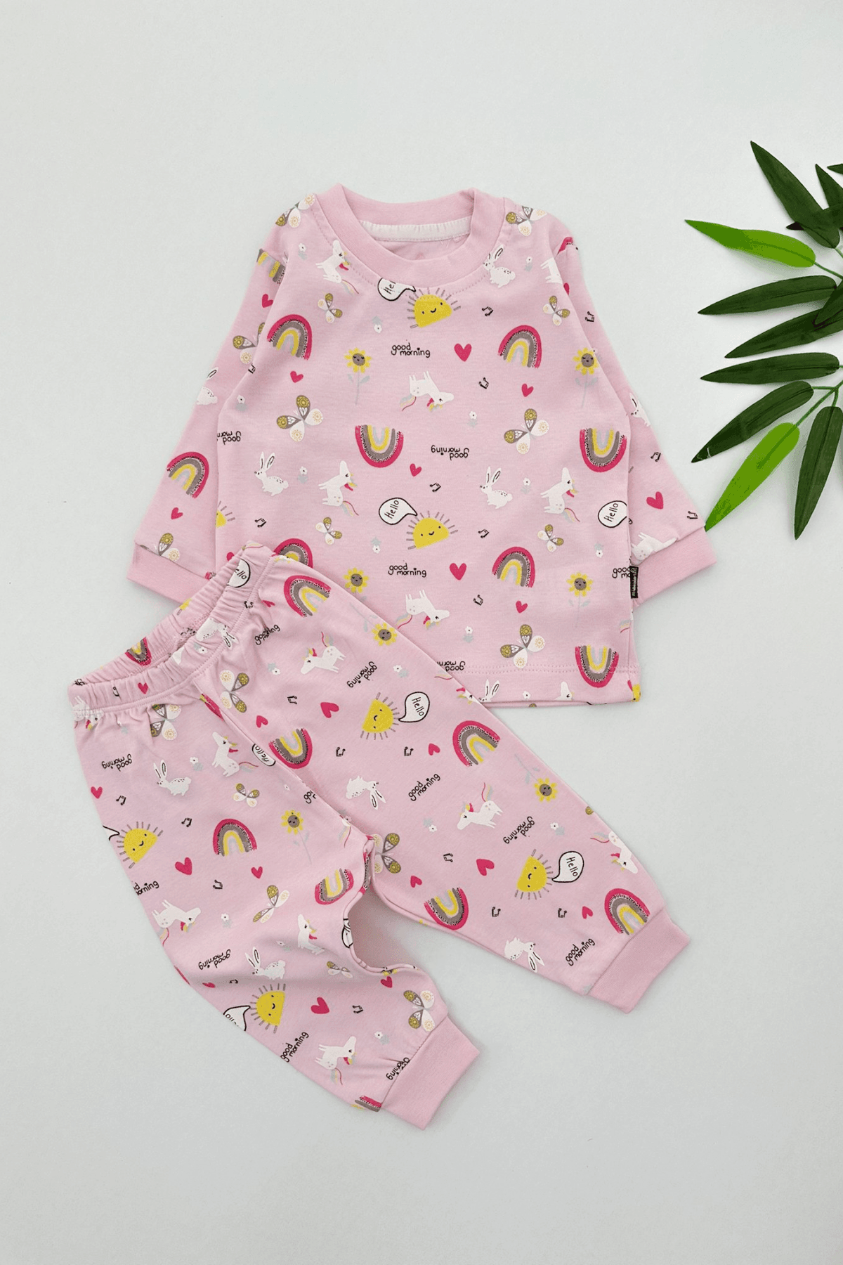 PEMBE RENK GÖKKUŞAĞI DESEN KIZ ÇOCUK PİJAMA TAKIMI 