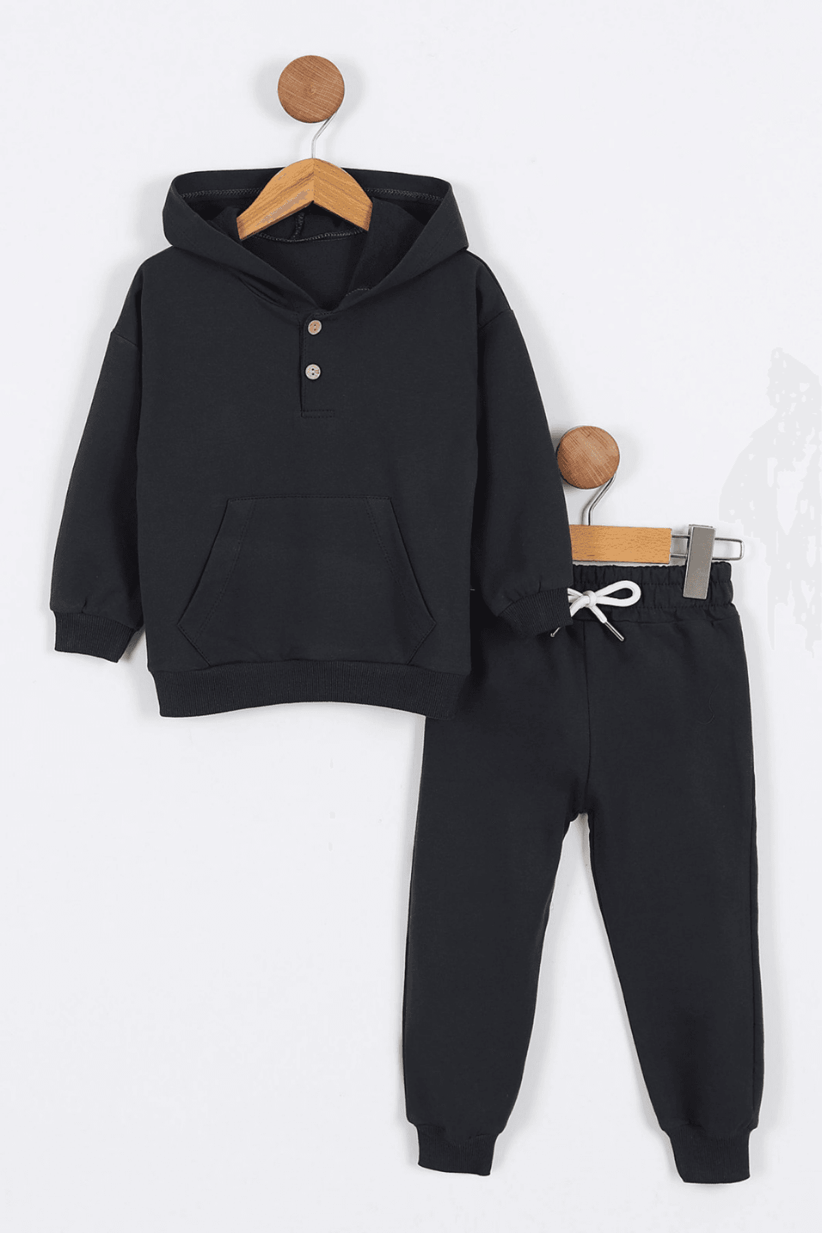 FÜME RENK KAPÜŞONLU CEPLİ  UNISEX EŞOFMAN TAKIMI