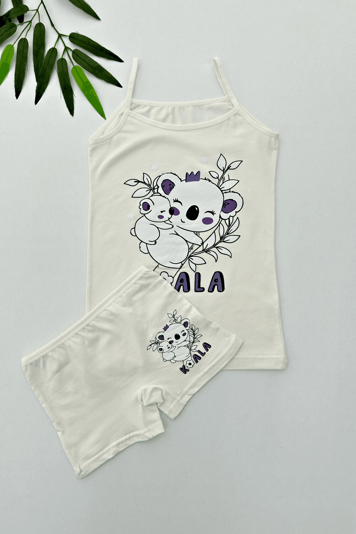 EKRU RENK KOALA BASKILI KIZ ÇOCUK ATLET BOXER TAKIM