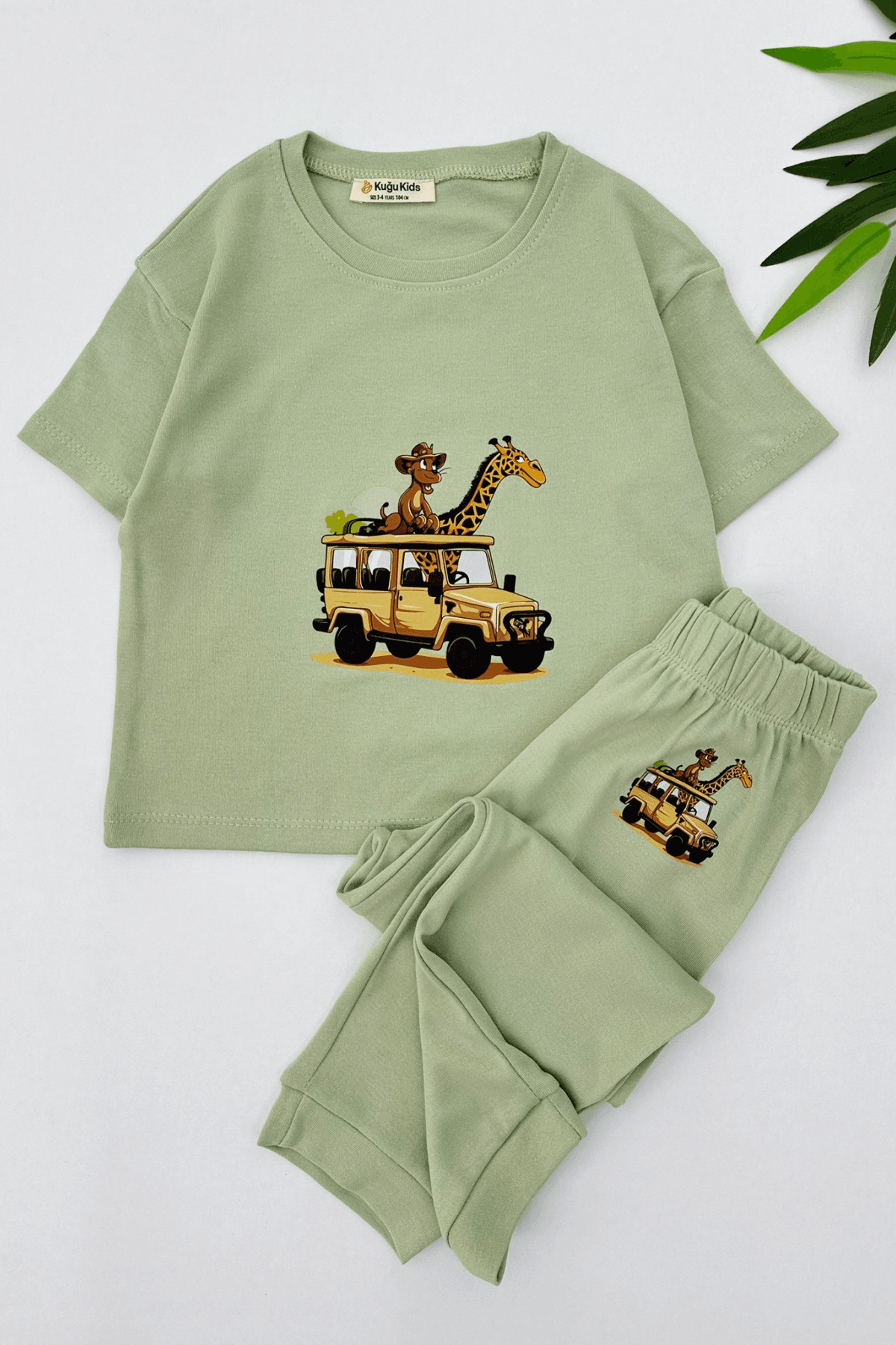 MİNT RENK SAFARİ BASKILI UNISEX PİJAMA TAKIMI