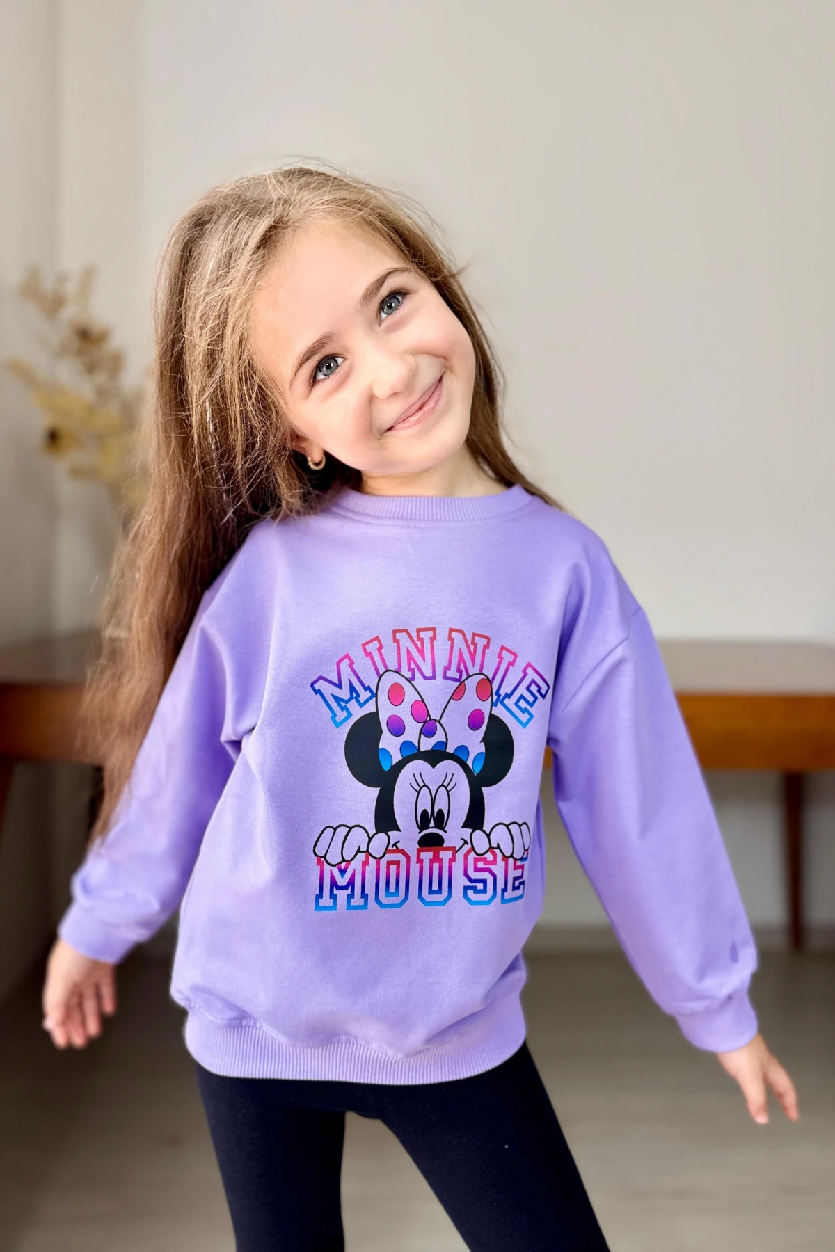 LİLA RENK MİNNİE MOUSE BASKILI KIZ ÇOCUK TAYTLI TAKIM
