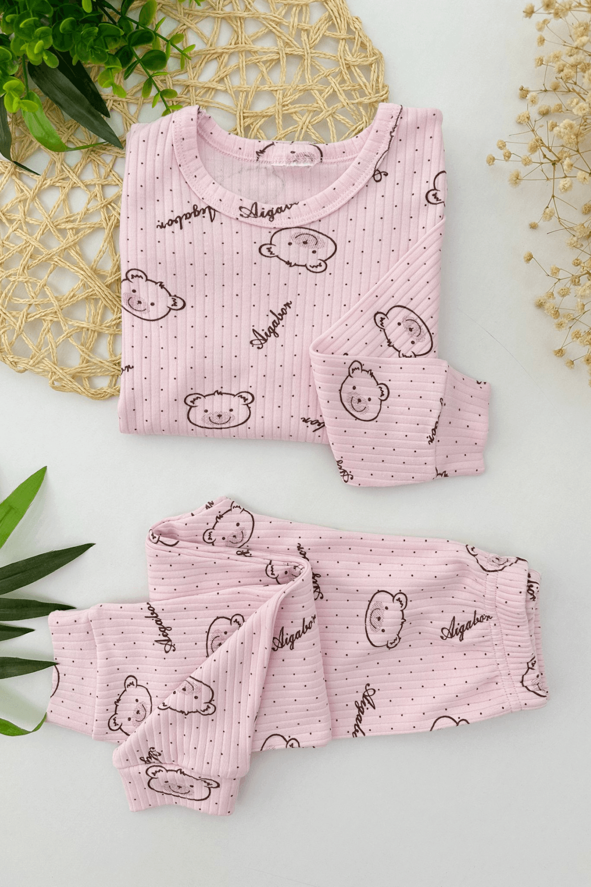 PEMBE RENK AYICIK DESEN KIZ ÇOCUK PİJAMA TAKIMI