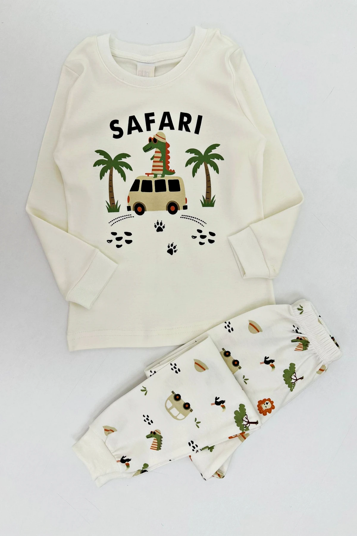 EKRU RENK SAFARİ BASKILI ERKEK ÇOCUK PİJAMA TAKIMI