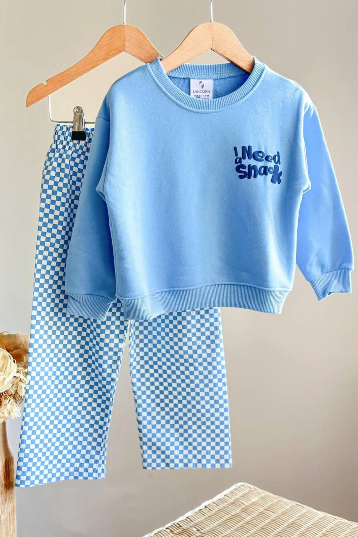 BUZ MAVİSİ ARKASI YAZI BASKILI UNISEX ALT ÜST TAKIM