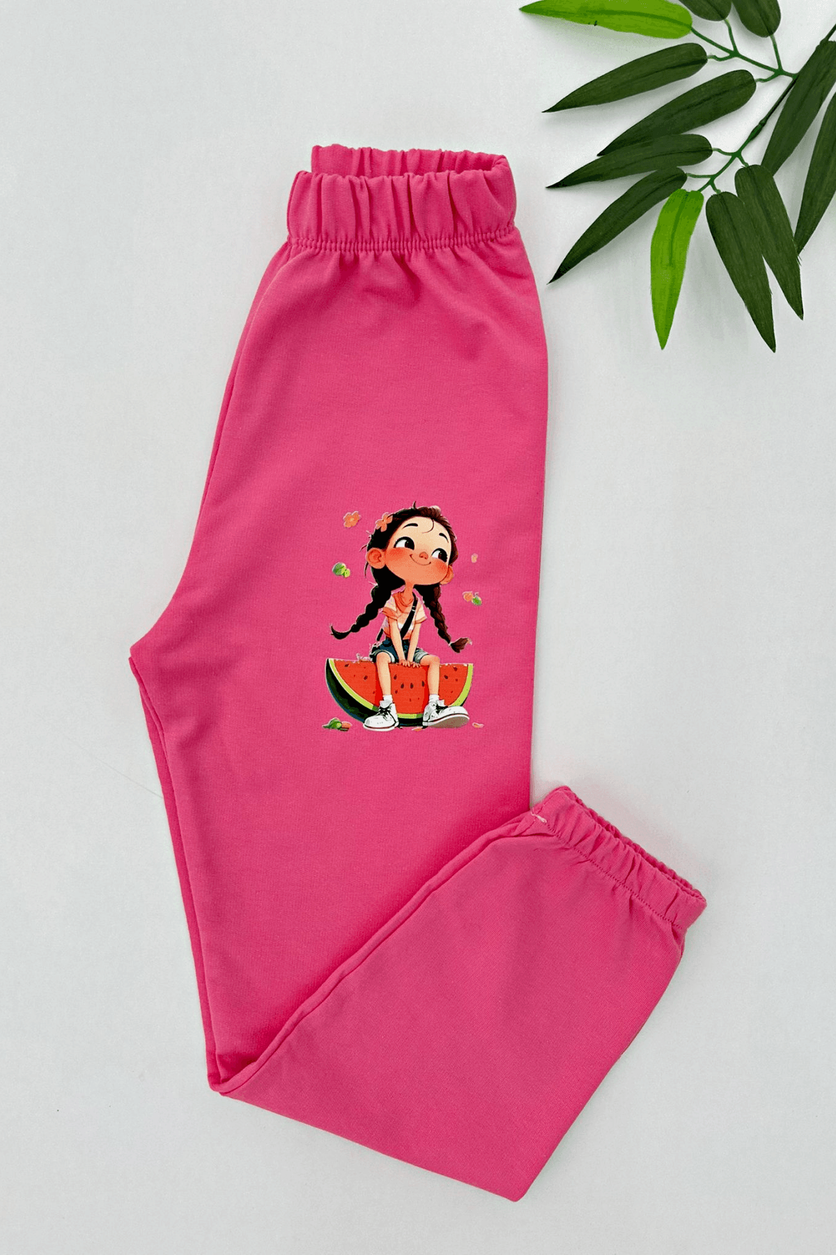 KOYU PEMBE KARPUZ BASKILI KIZ ÇOCUK EŞOFMAN ALTI