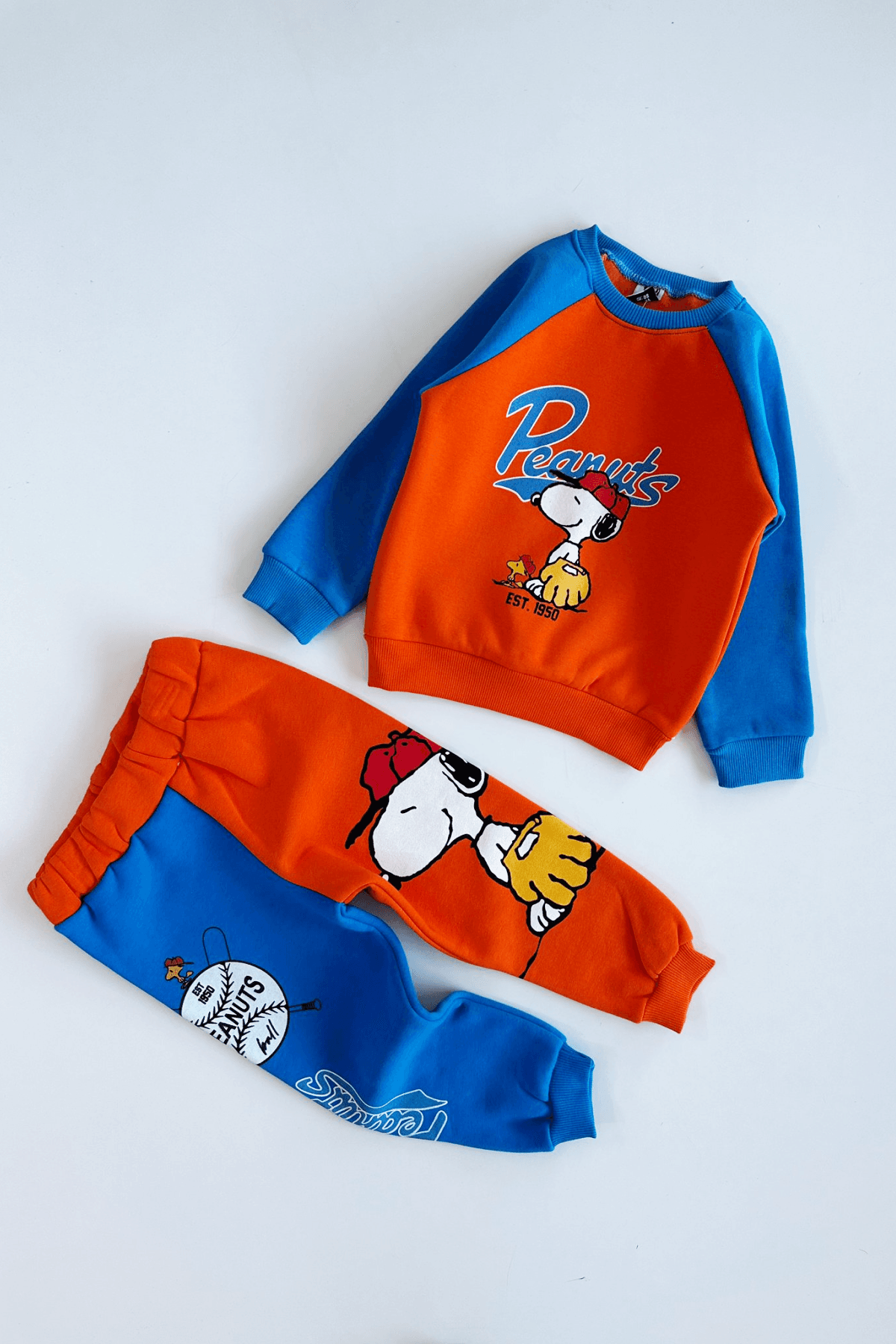 TURUNCU  SNOOPY BASKILI ŞARDONLU ERKEK ÇOCUK EŞOFMAN TAKIMI