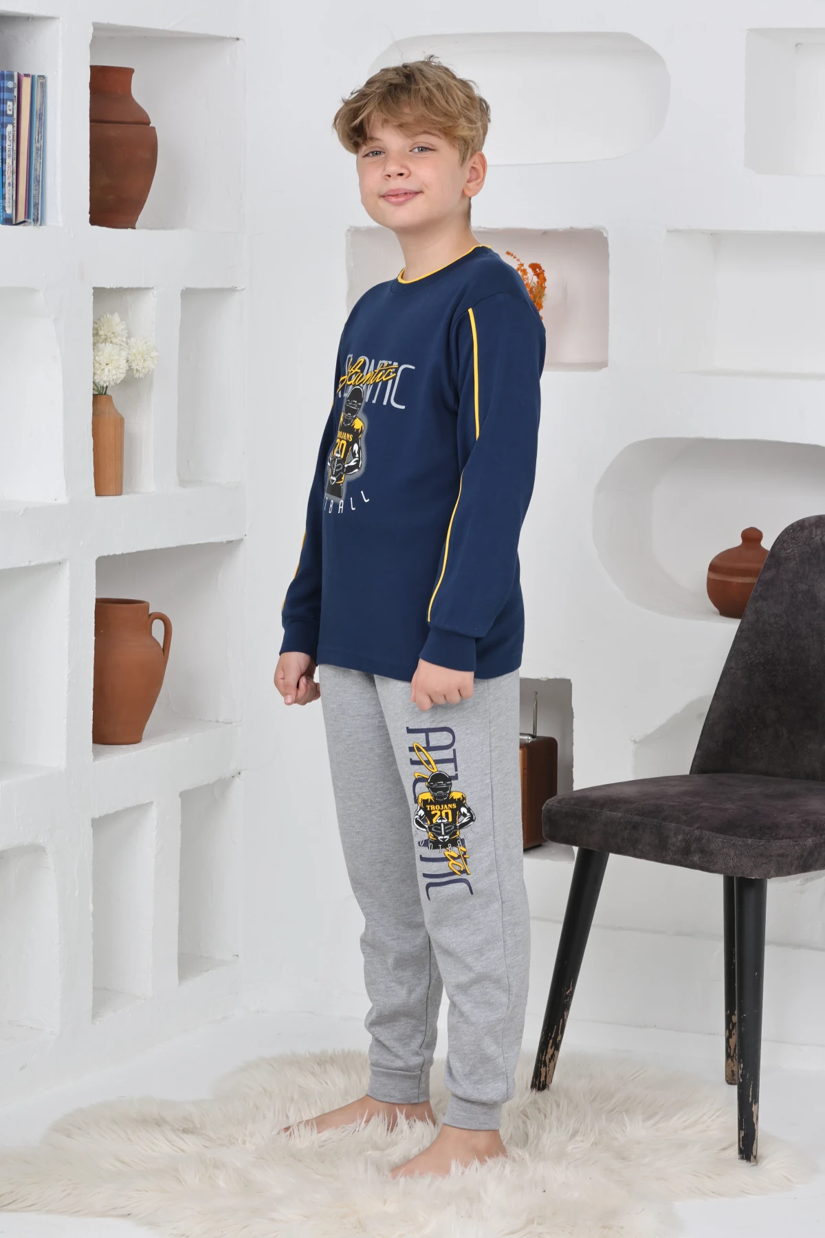 LACİVERT RENK ATLANTİC FOOTBALL BASKILI ERKEK ÇOCUK PİJAMA TAKIMI