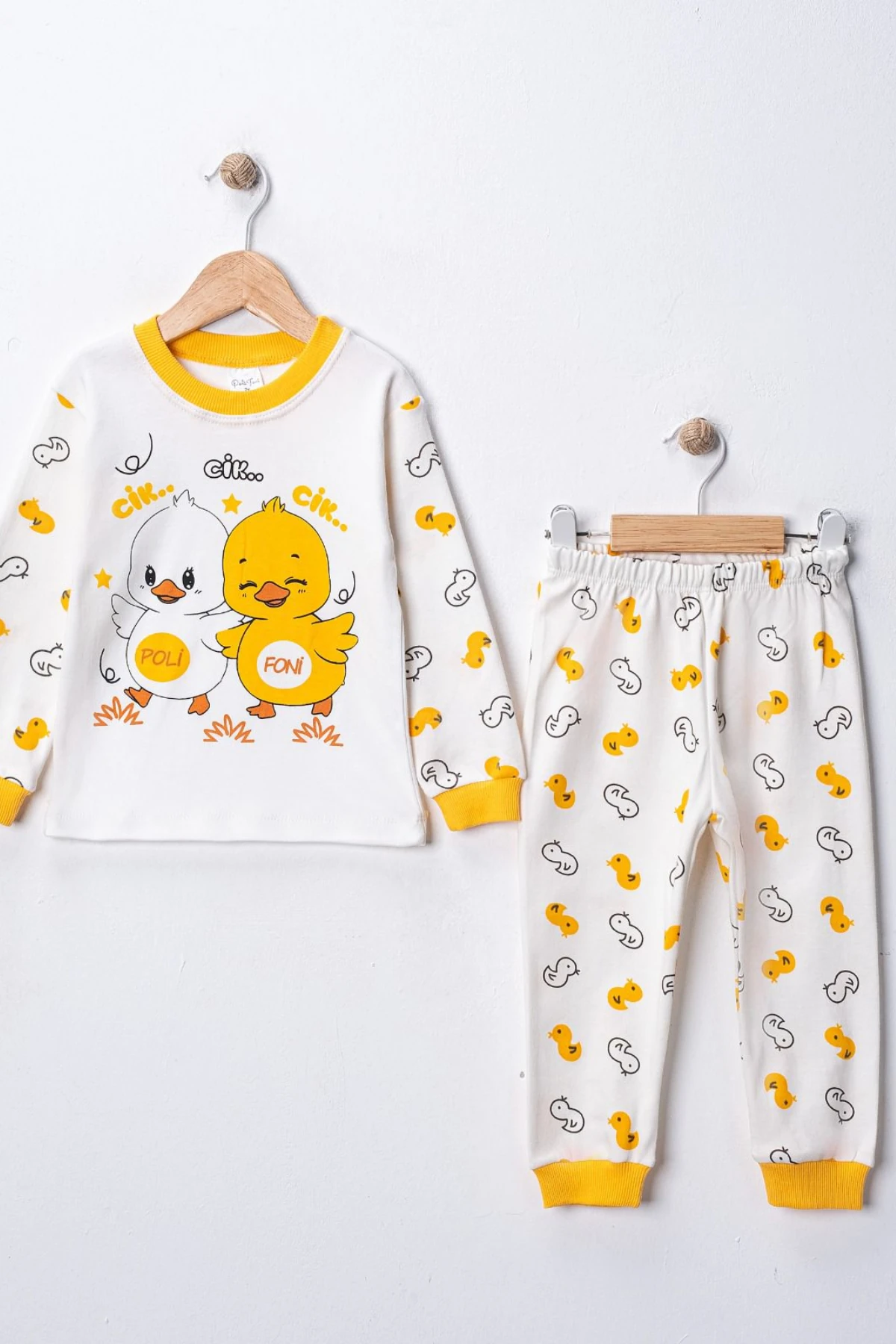 EKRU RENK CİVCİV DESEN UNISEX PİJAMA TAKIMI