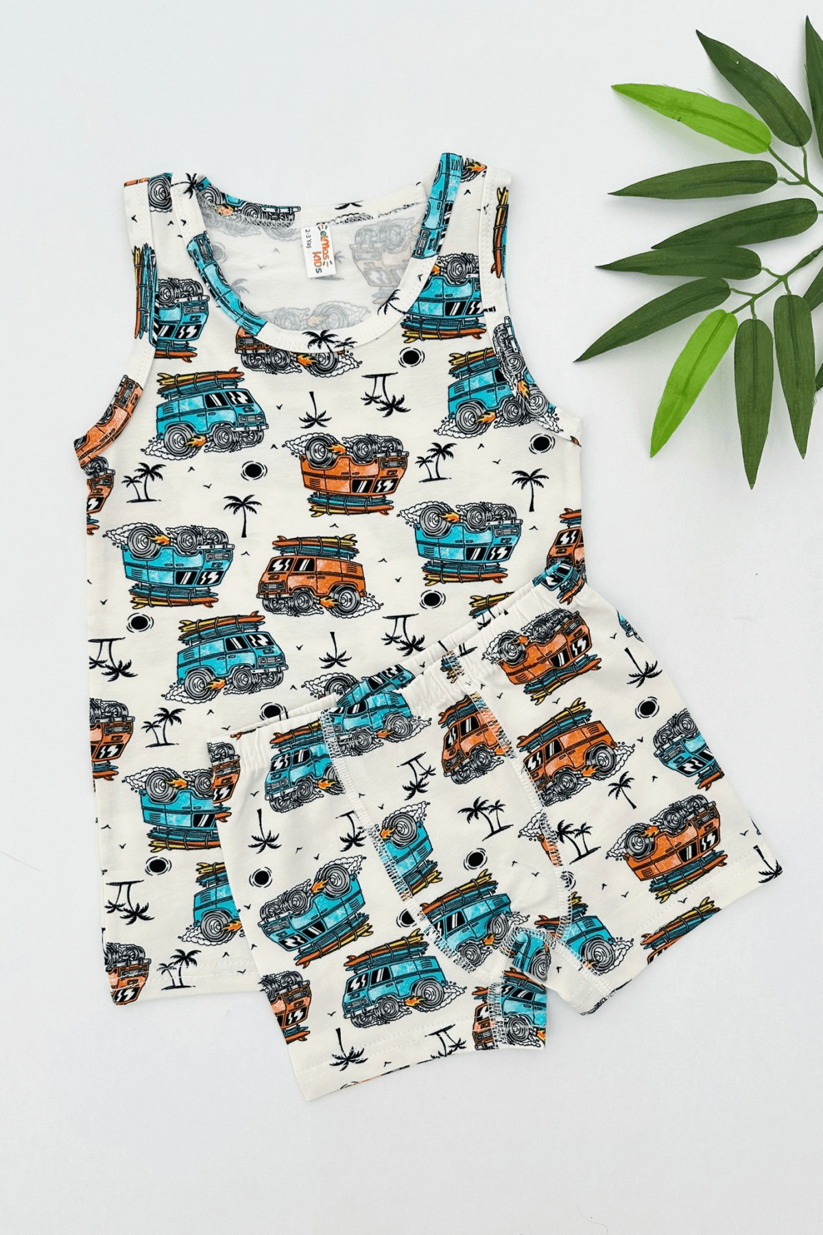 EKRU RENK KARAVAN DESEN ERKEK ÇOCUK ATLET BOXER TAKIM 