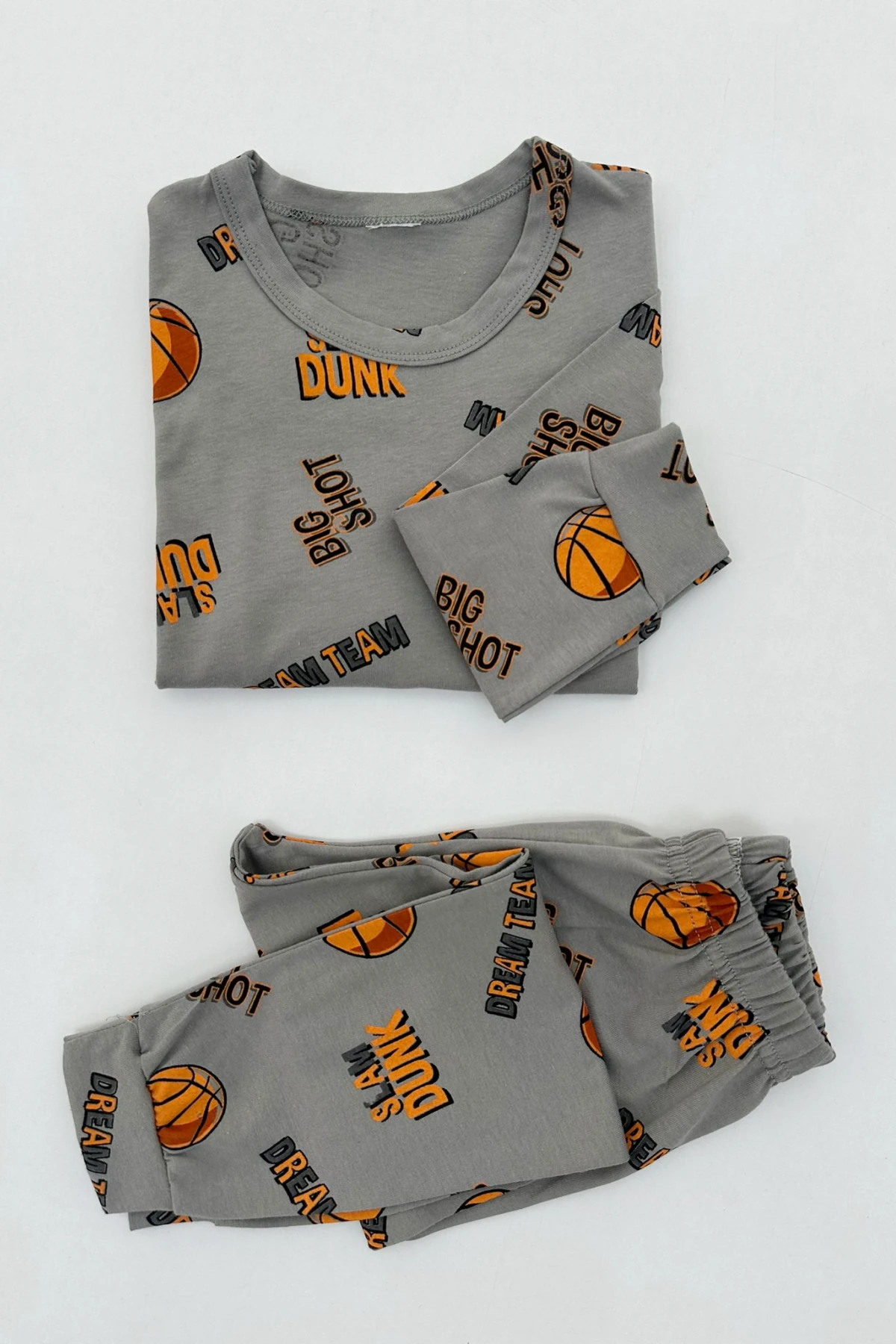 GRİ RENK BASKETBOL DESEN ERKEK ÇOCUK PİJAMA TAKIMI