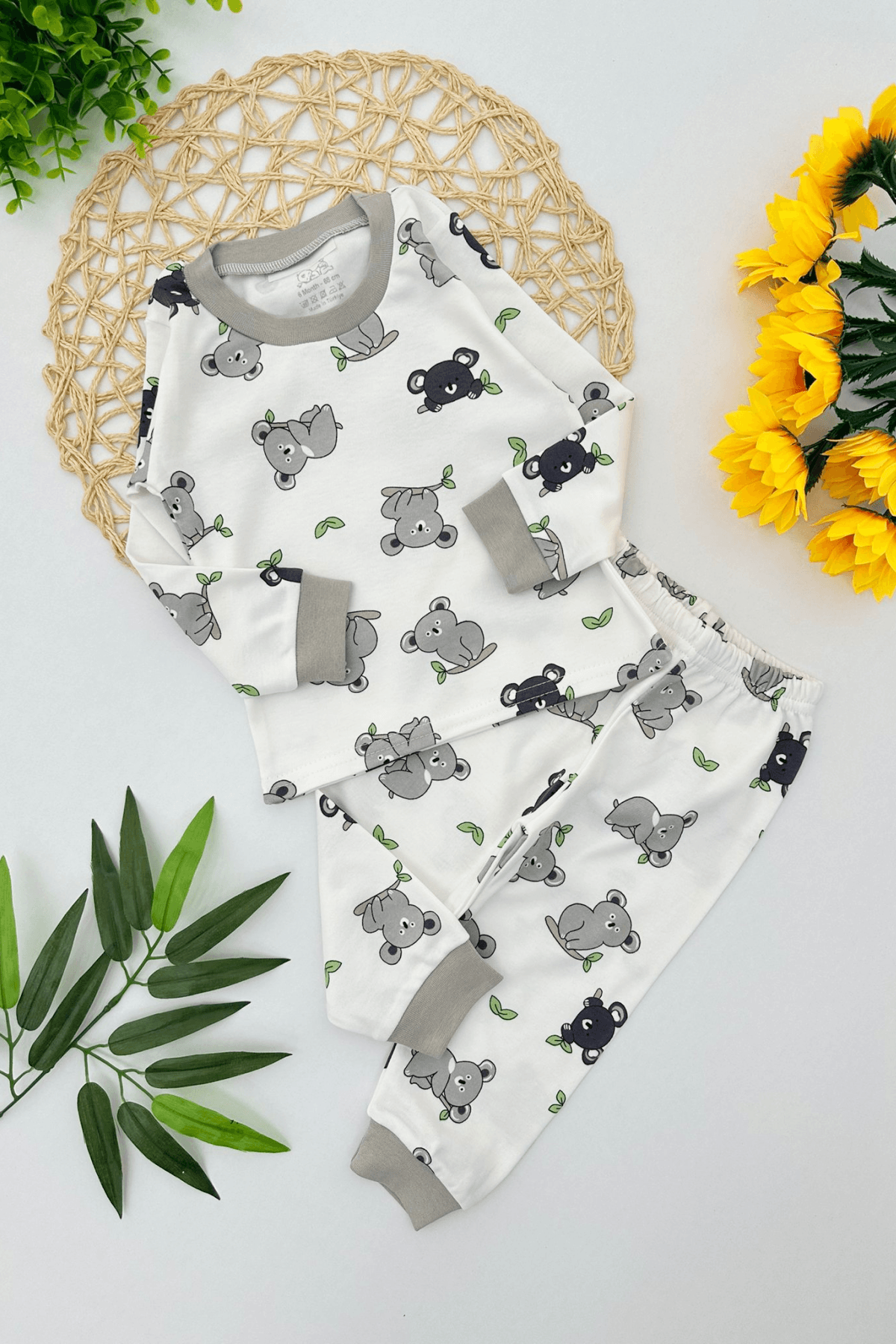 EKRU RENK KOALA DESEN UNISEX BEBEK PİJAMA TAKIMI