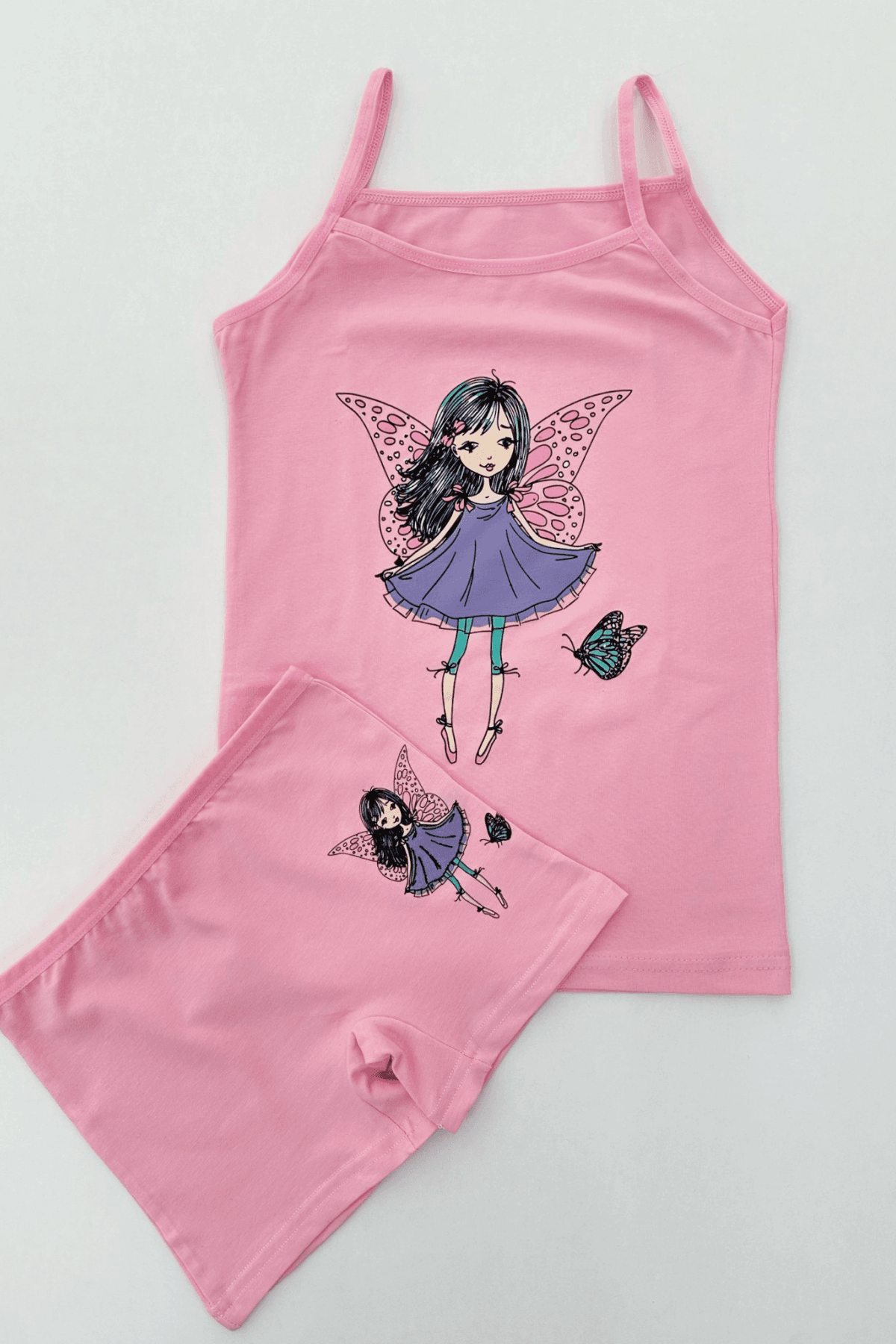 PEMBE RENK BALERİN KIZ BASKILI İP ASKILI KIZ ÇOCUK ATLET BOXER TAKIM