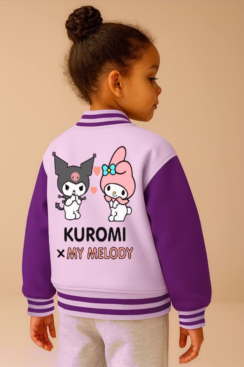 LİLA RENK KUROMİ BASKILI KIZ ÇOCUK KOLEJ HIRKA (İÇİ ŞARDONLU )