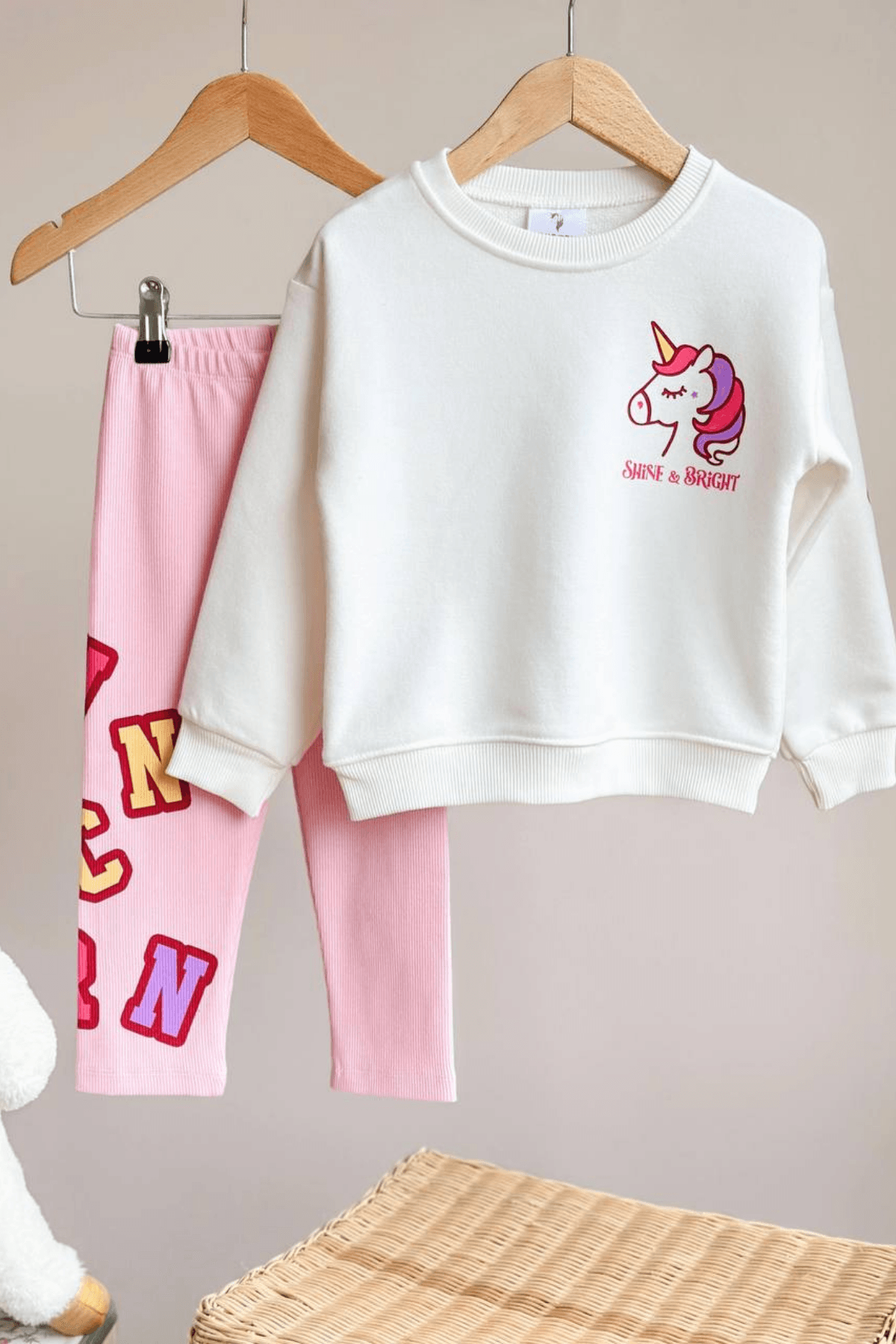 EKRU RENK UNICORN BASKILI KIZ ÇOCUK TAYTLI TAKIM