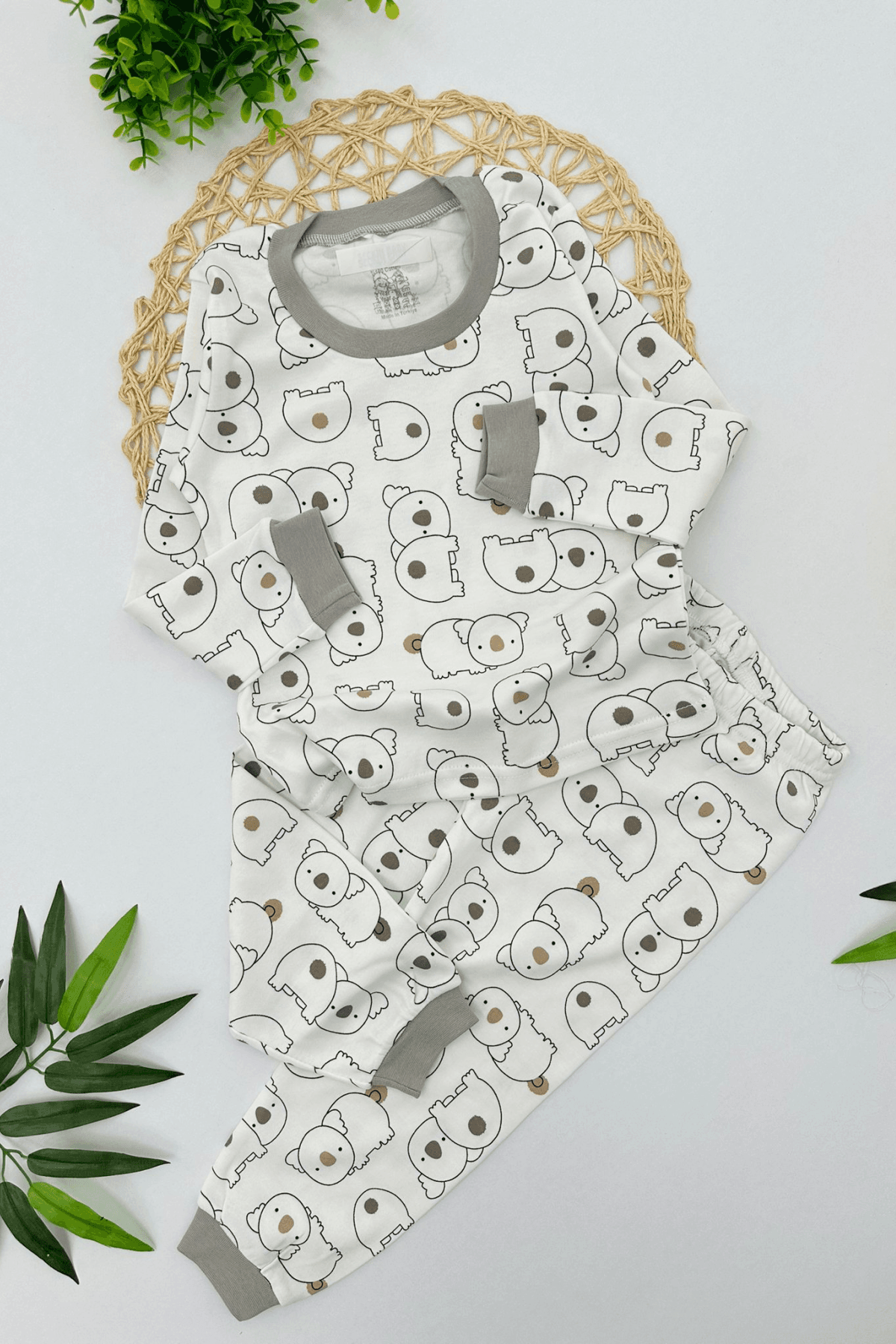 EKRU RENK AYI DESEN UNISEX PİJAMA TAKIMI