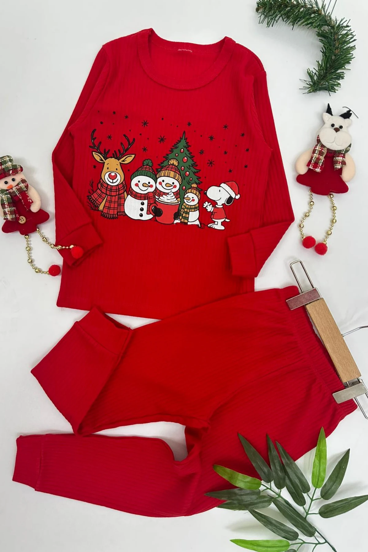 KIRMIZI KARDAN ADAM BASKILI YENİ YIL PİJAMASI 