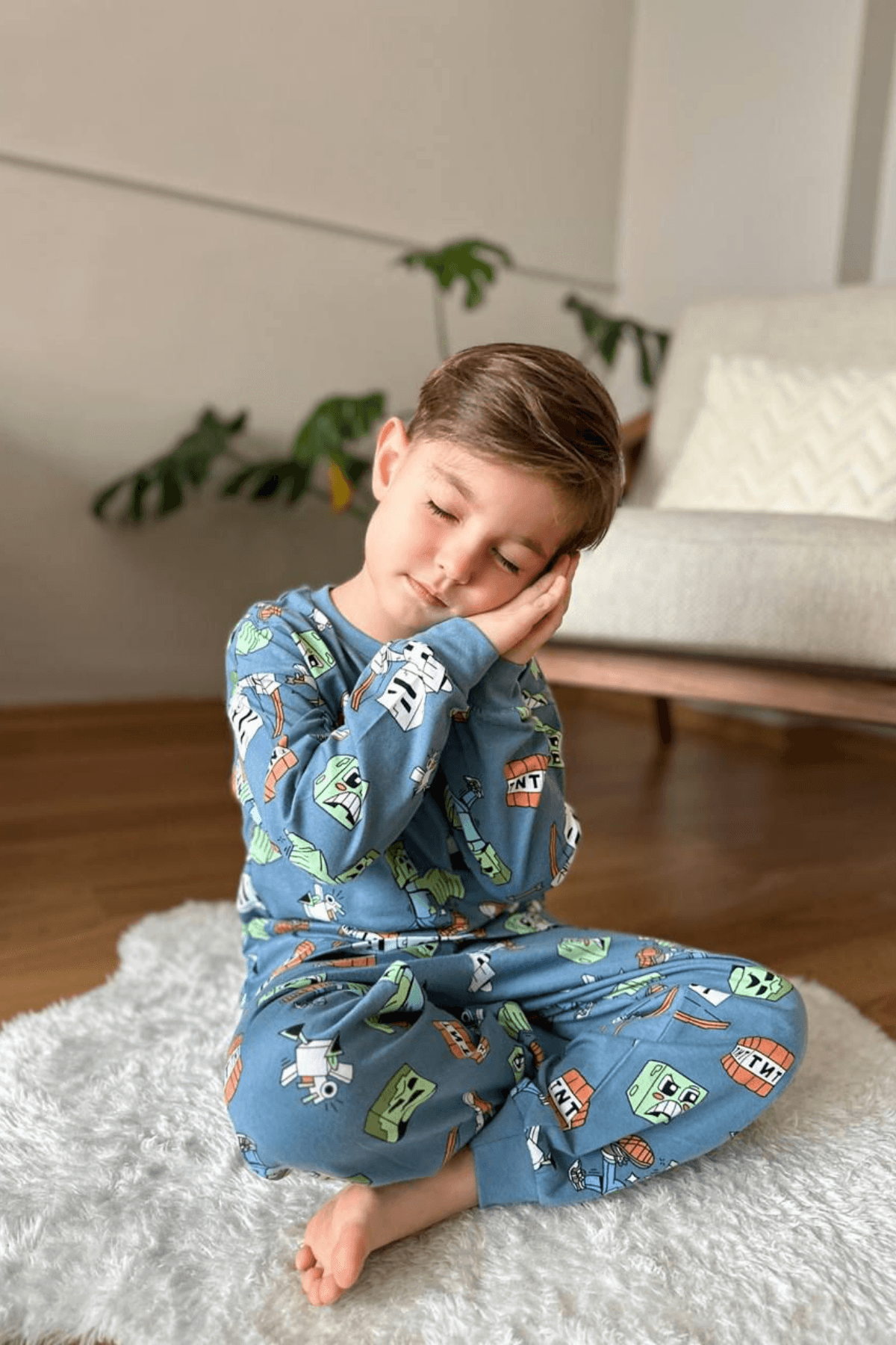 PETROL MAVİSİ MİNECRAFT DESEN ERKEK ÇOCUK PİJAMA TAKIMI