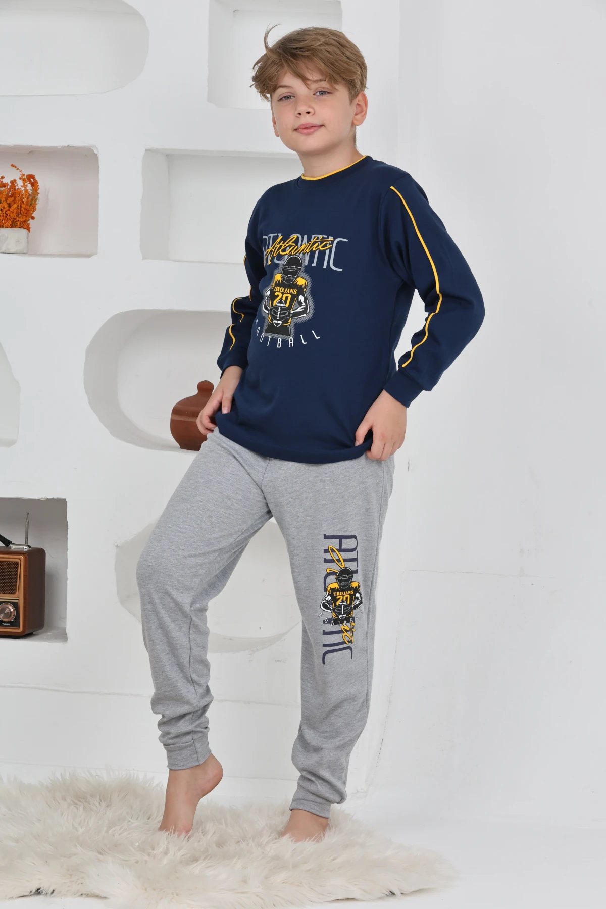 LACİVERT RENK ATLANTİC FOOTBALL BASKILI ERKEK ÇOCUK PİJAMA TAKIMI