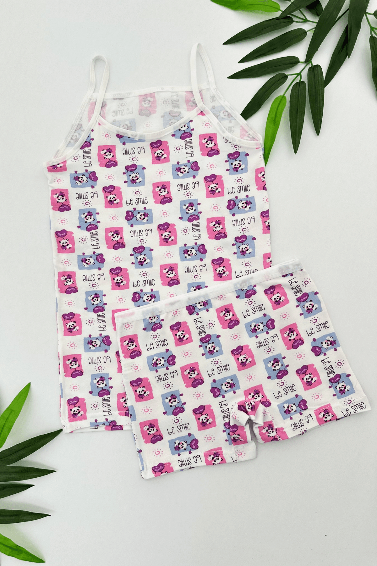 EKRU RENK PANDA DESEN KIZ ÇOCUK ATLET BOXER TAKIM