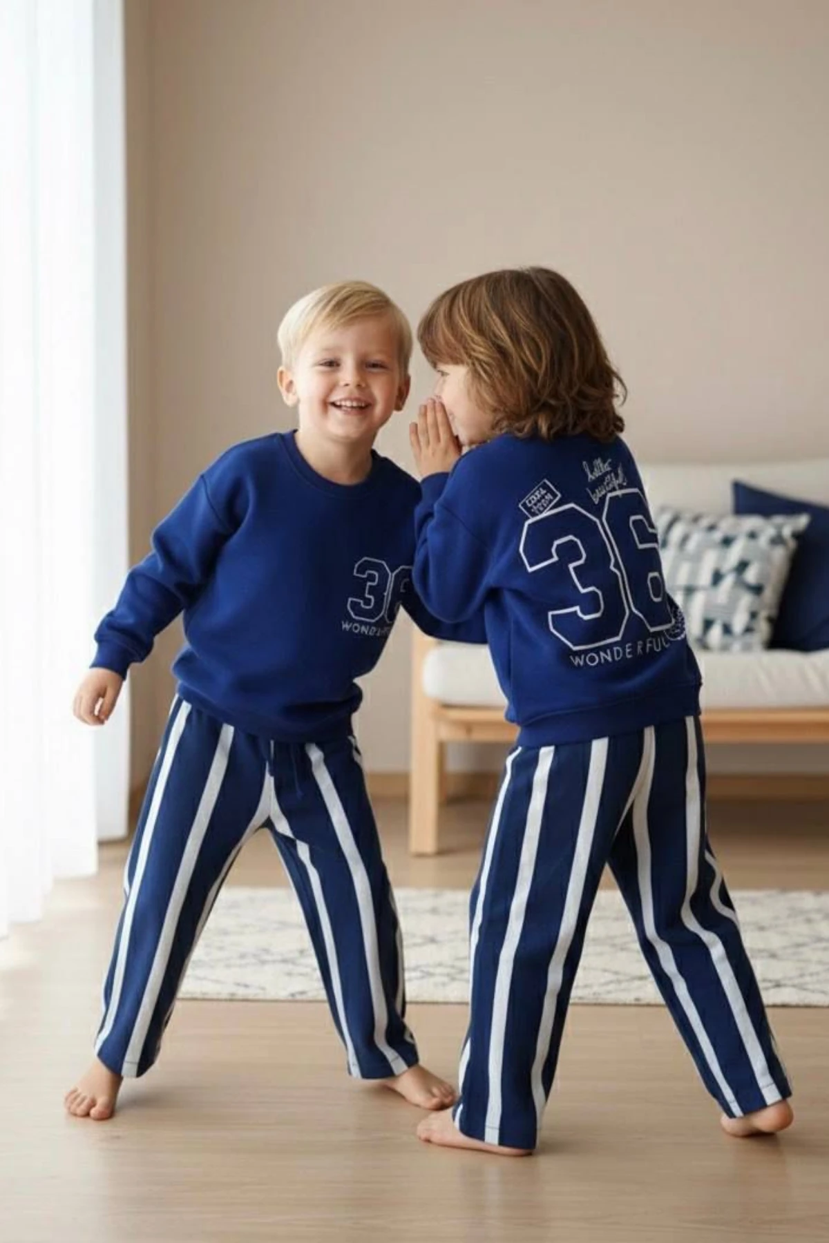 SAKS MAVİSİ ARKASI SAYI BASKILI ERKEK ÇOCUK ALT ÜST TAKIM
