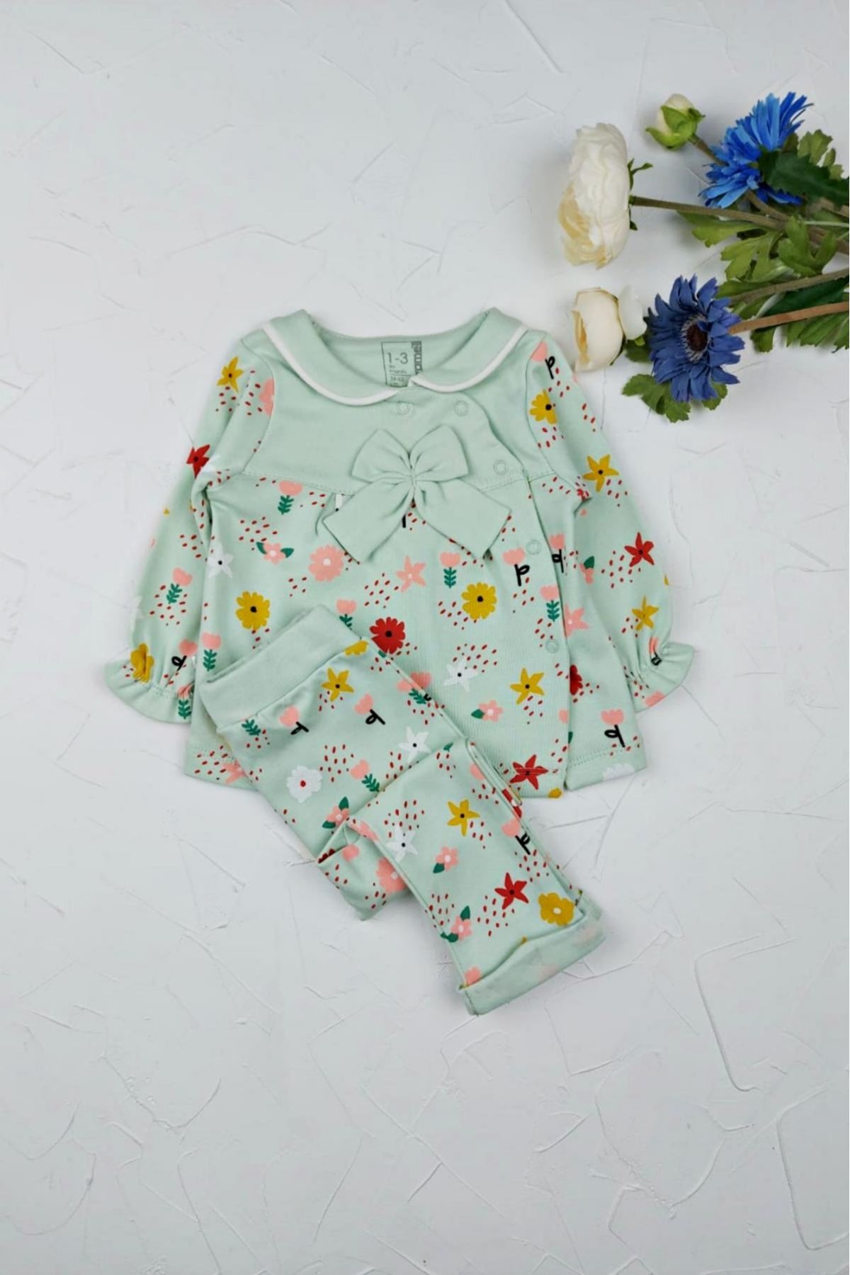 ÇİÇEK DESEN KIZ BEBEK TAKIM