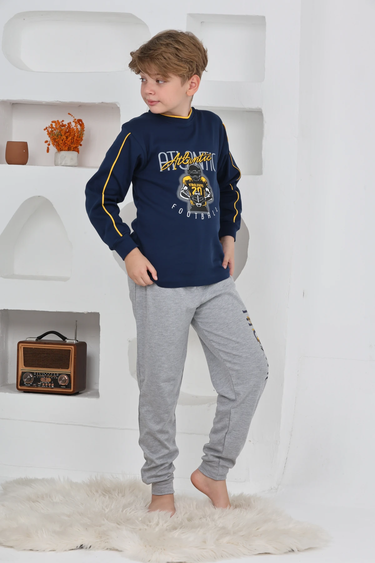LACİVERT RENK ATLANTİC FOOTBALL BASKILI ERKEK ÇOCUK PİJAMA TAKIMI