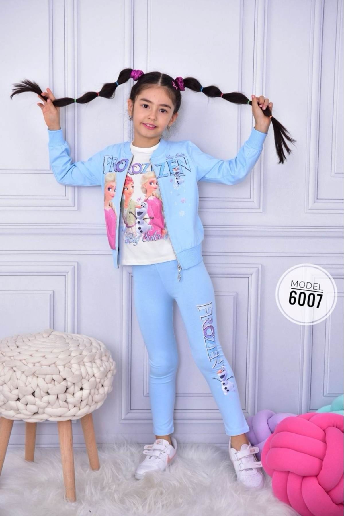 3'LÜ FROZEN BASKILI KIZ TAYTLI TAKIM ( MAVİ )