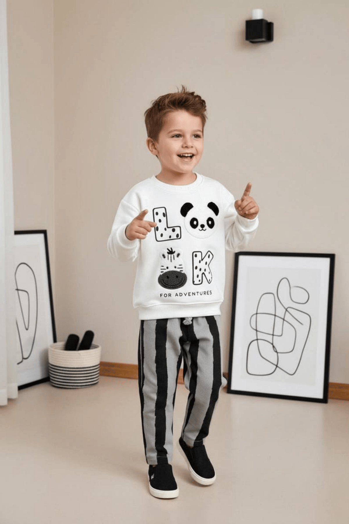 PANDA ZEBRA DESENLİ ÇOCUK EŞOFMAN TAKIMI