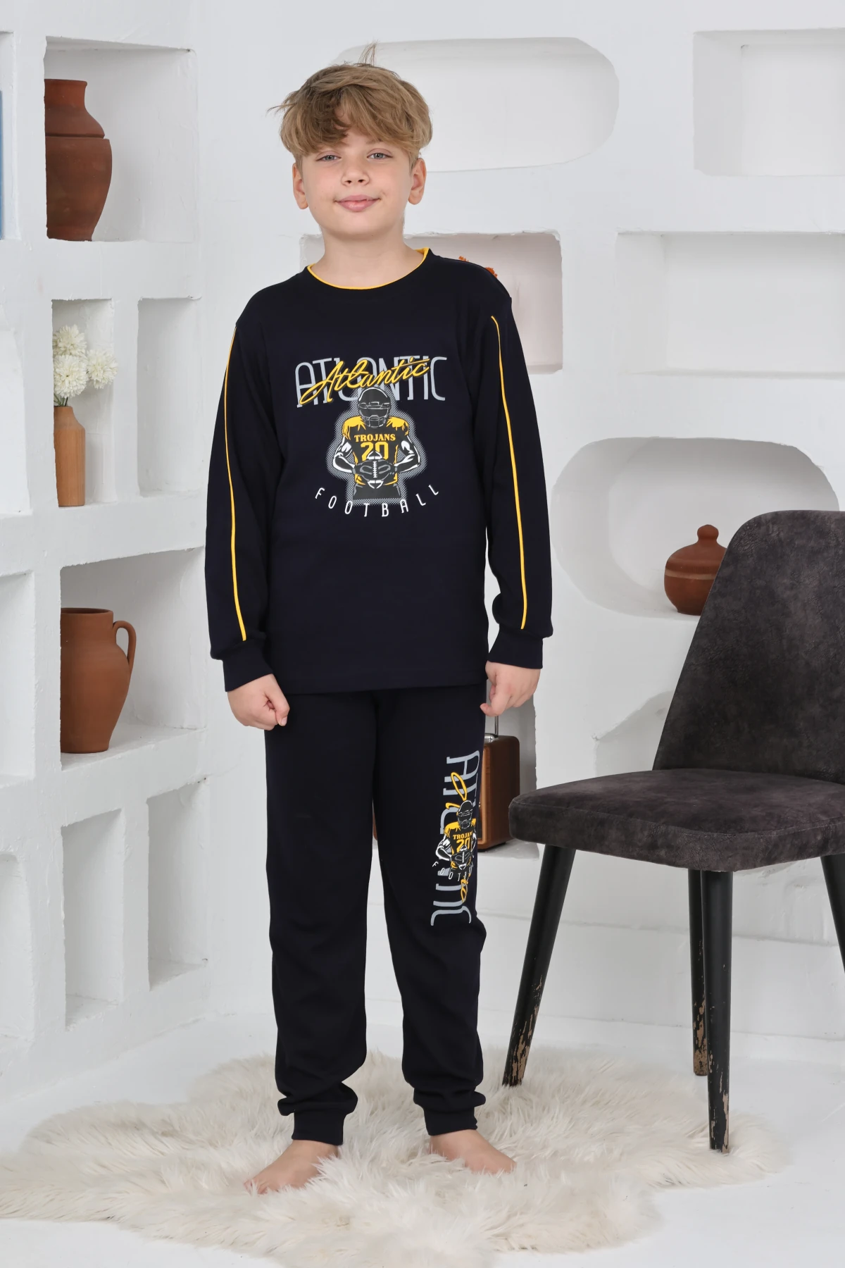 SİYAH RENK ATLANTİC FOOTBALL BASKILI ERKEK ÇOCUK PİJAMA TAKIMI