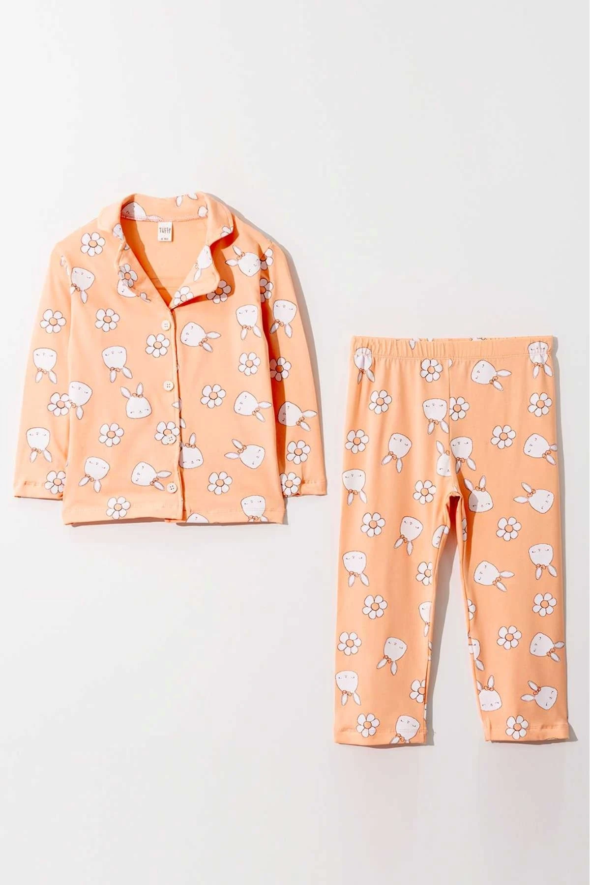 ÖNDEN DÜĞMELİ SOMON TAVŞAN KIZ PİJAMA TAKIMI