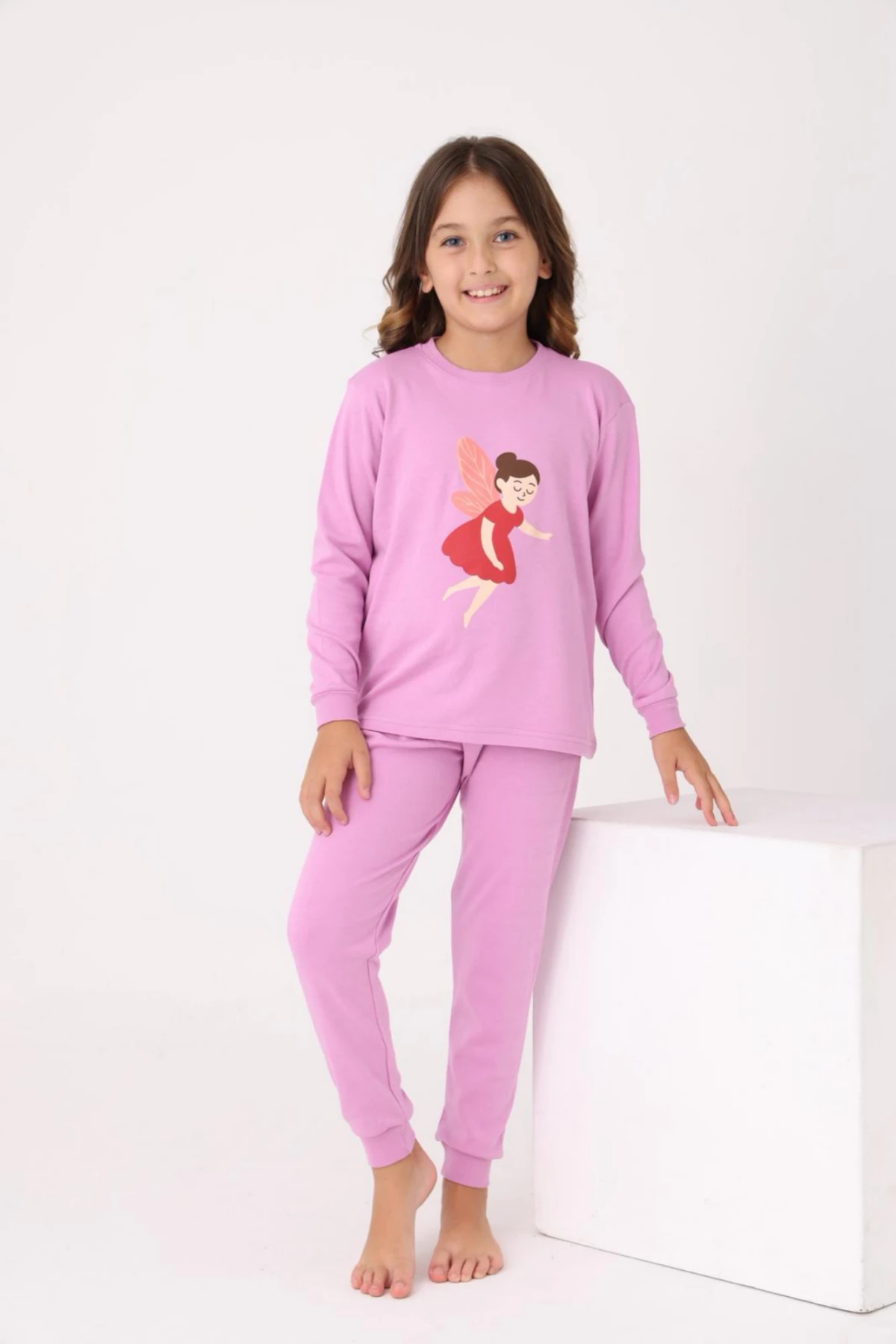 PEMBE RENK BALERİN BASKILI KIZ ÇOCUK PİJAMA TAKIMI