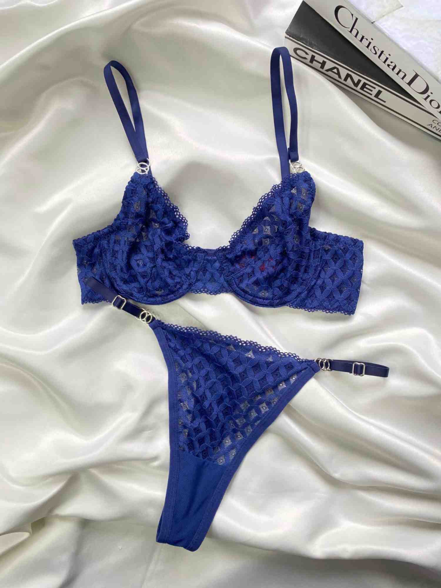 LACİVERT DANTELLİ BRA SET