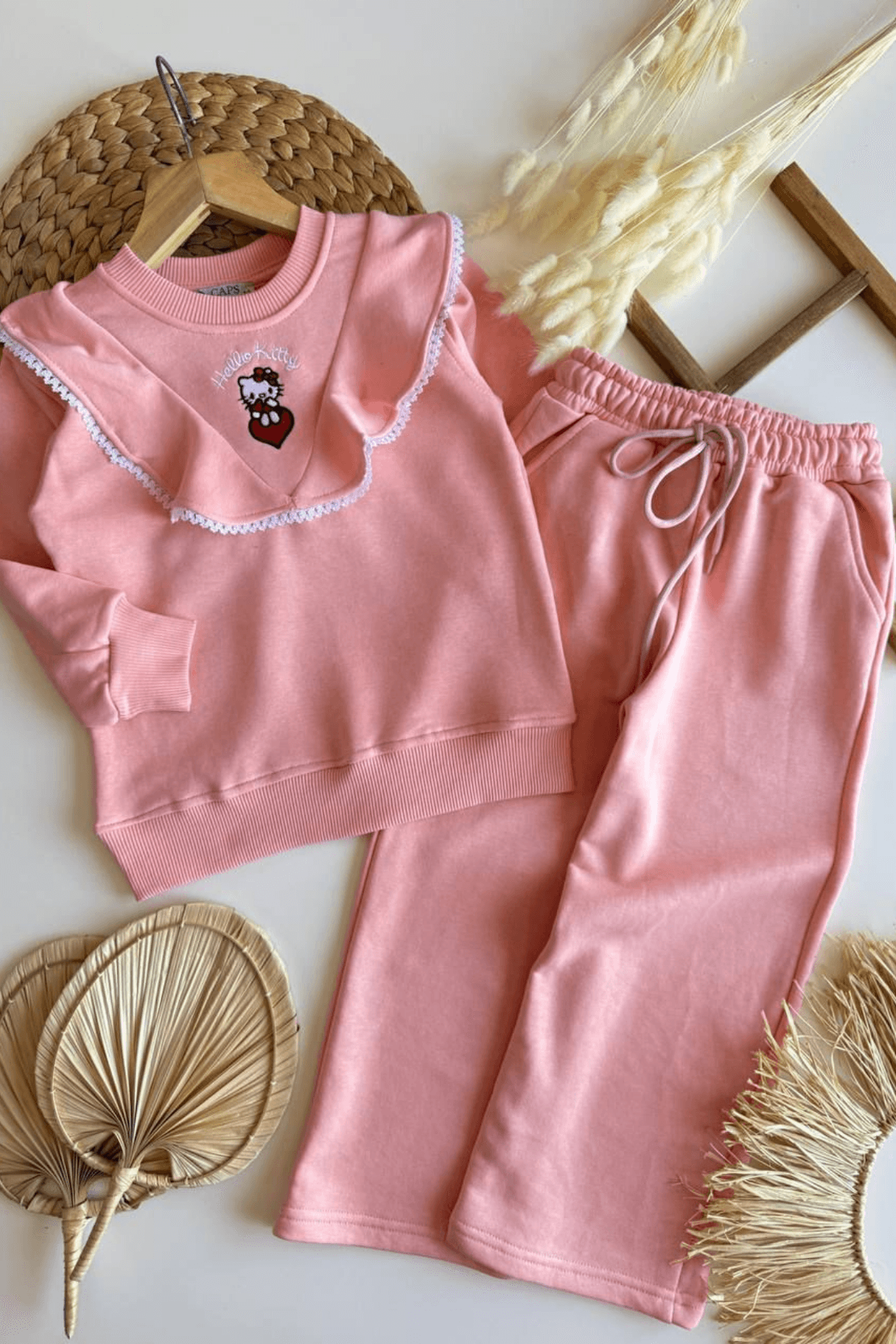 🎀 HELLO HEART KIZ ÇOCUK SWEAT & EŞOFMAN TAKIM – PEMBE