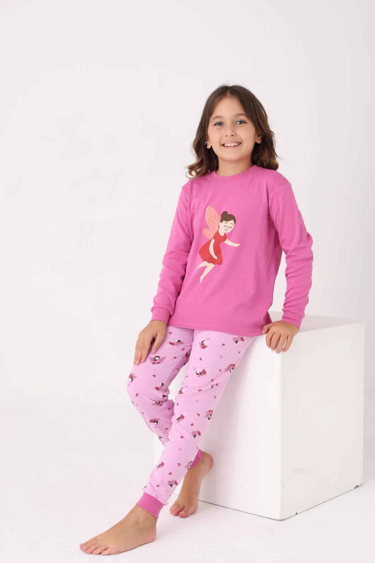 FUŞYA RENK BALERİN KIZ BASKILI KIZ ÇOCUK PİJAMA TAKIMI