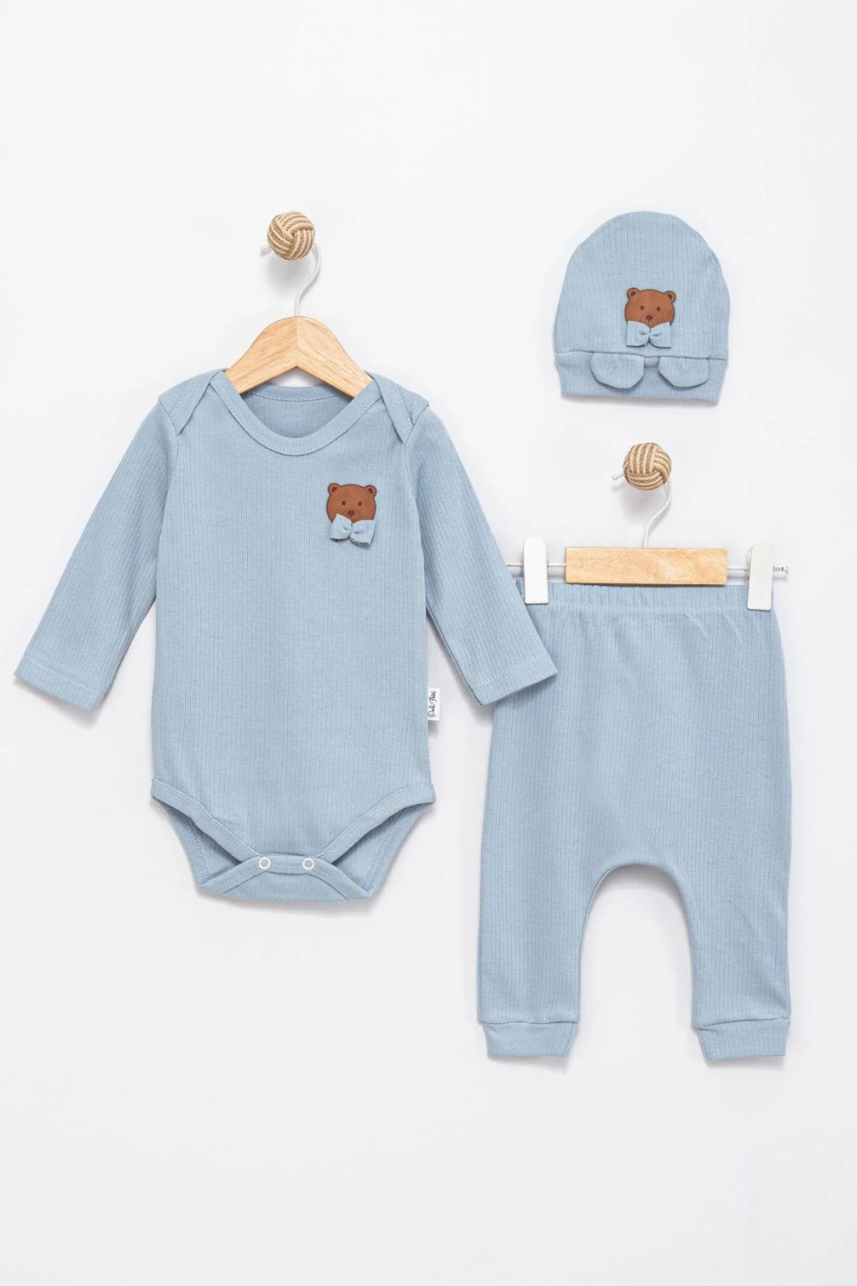 MAVİ RENK FİYONK DETAYLI KIZ BEBEK ŞAPKALI ZIBIN SET