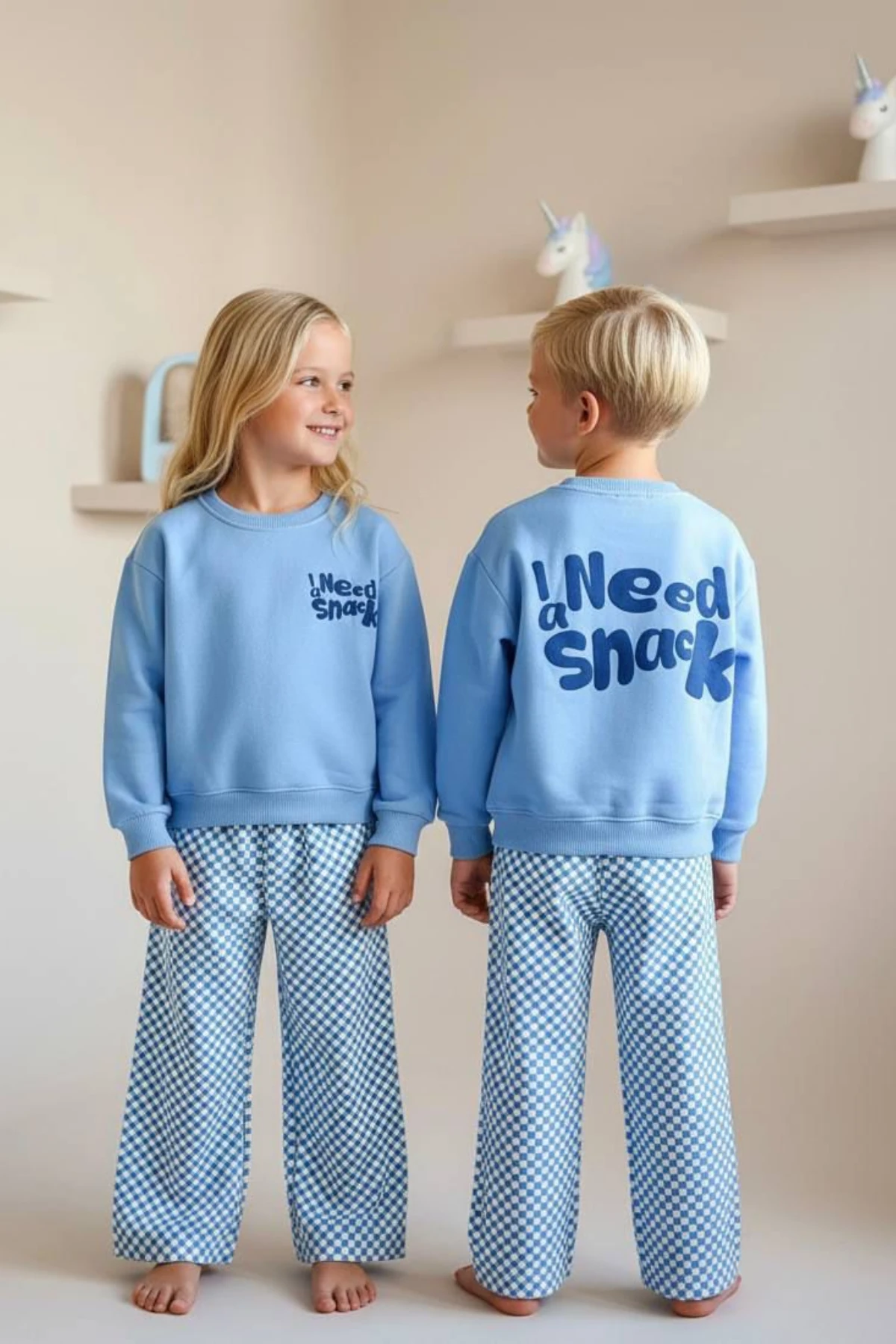 BUZ MAVİSİ ARKASI YAZI BASKILI UNISEX ALT ÜST TAKIM