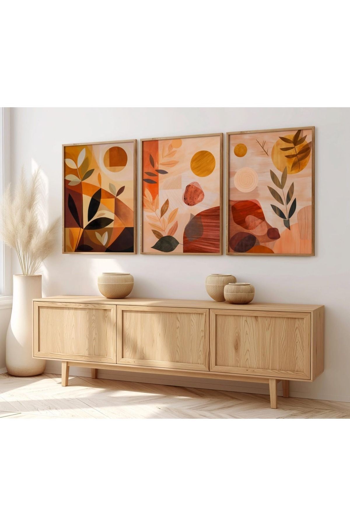 3 Parça Ahşap Çerçeveli Oturma Odası Salon Mutfak Tablo Seti SET3005