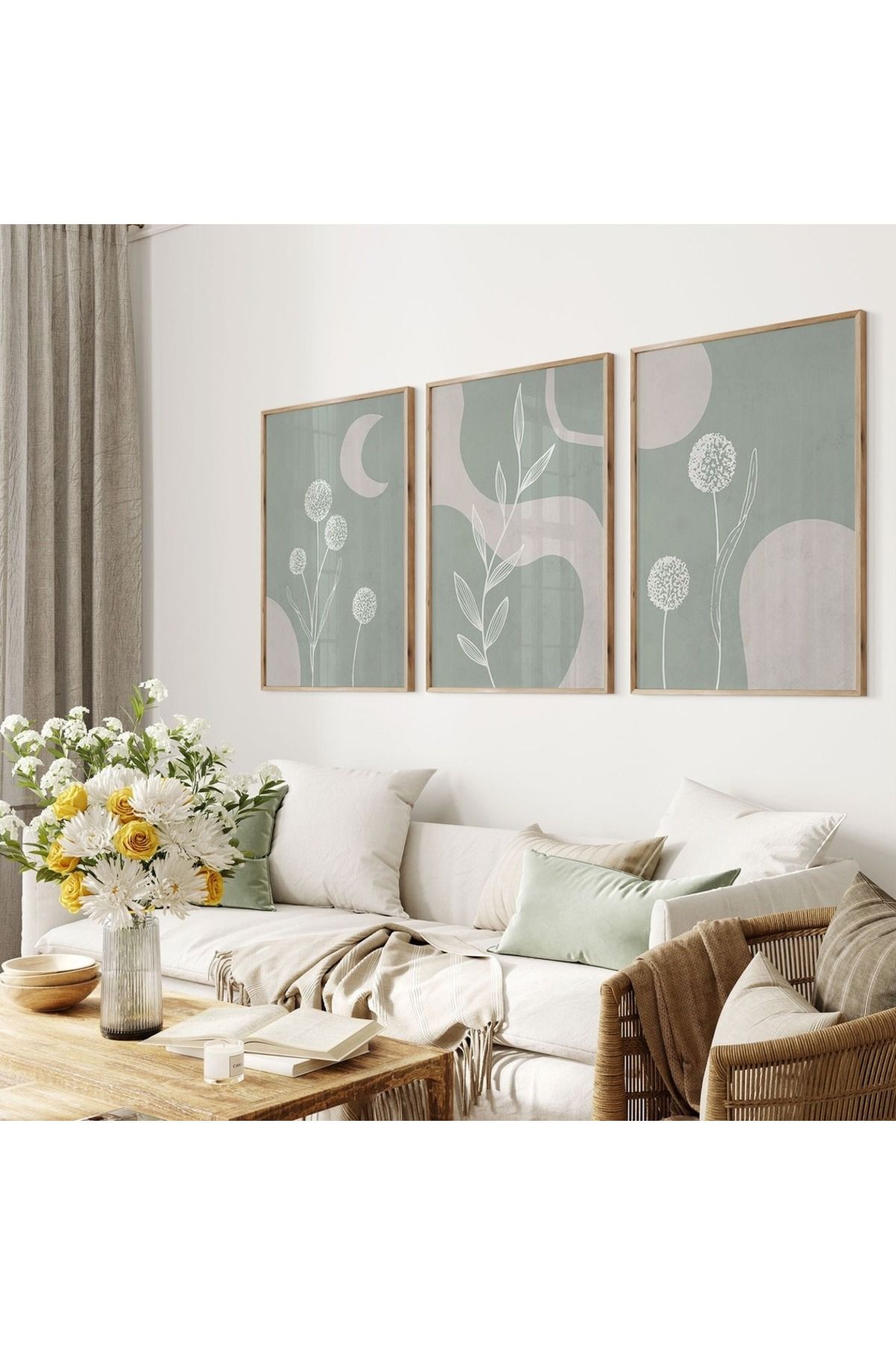 3 Parça Ahşap Çerçeveli Oturma Odası Salon Mutfak Tablo Seti SET3187